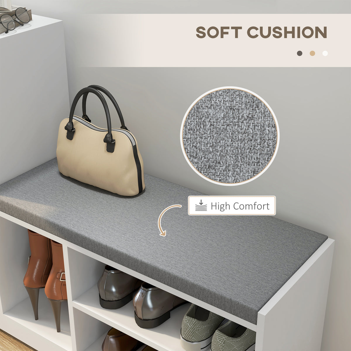 Upholstered Shoe Storage Bench - White 6-Shelf Entryway Bench-Home Furnishings > Storage & Organization > Shoe Storage Cabinets & Racks-DECOROLALA