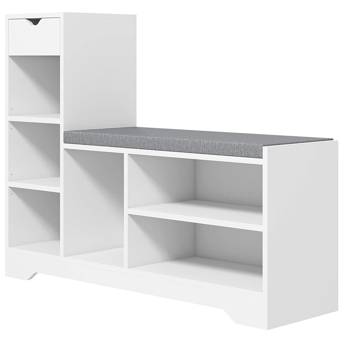 Upholstered Shoe Storage Bench - White 6-Shelf Entryway Bench-Home Furnishings > Storage & Organization > Shoe Storage Cabinets & Racks-DECOROLALA