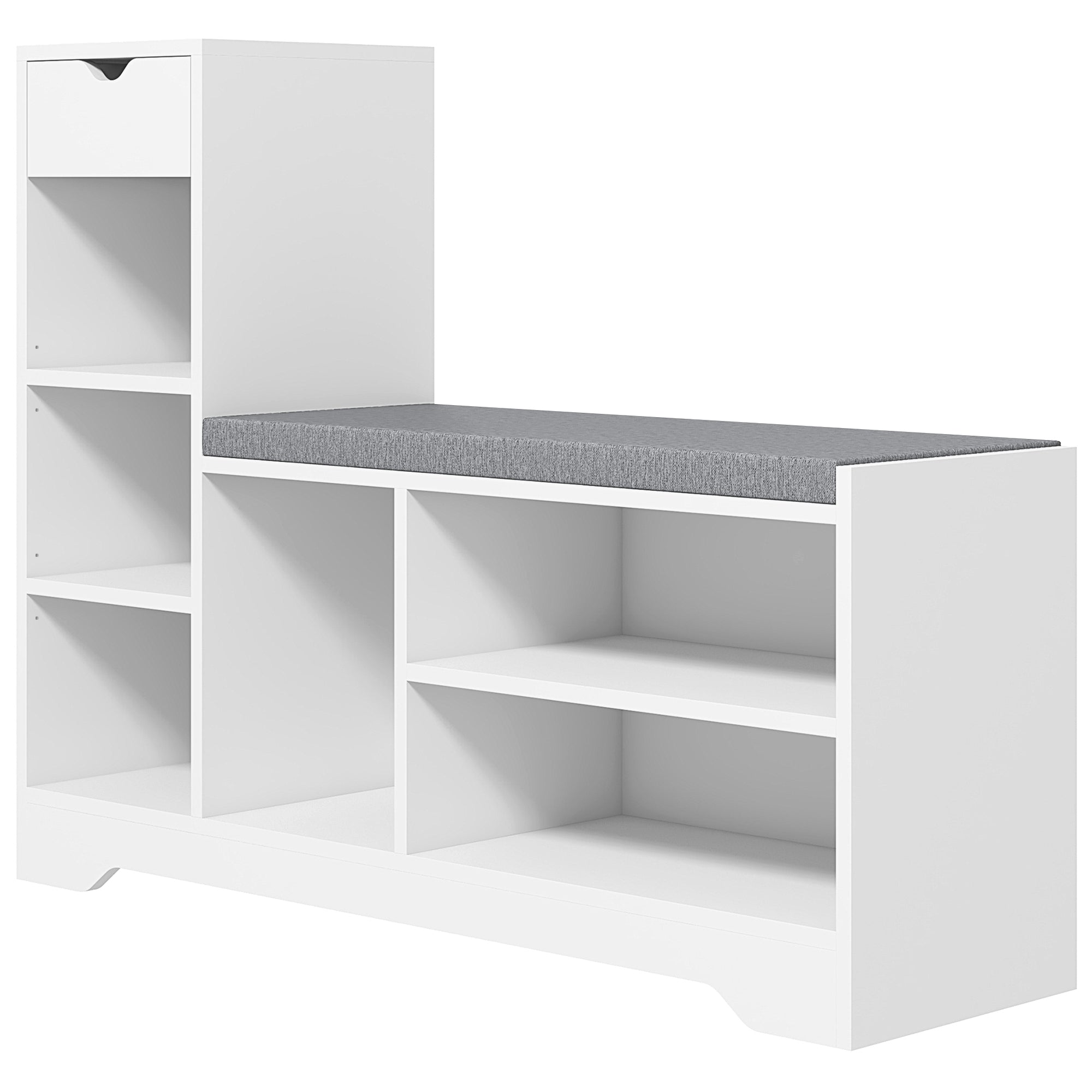 Upholstered Shoe Storage Bench - White 6-Shelf Entryway Bench-Home Furnishings > Storage & Organization > Shoe Storage Cabinets & Racks-DECOROLALA