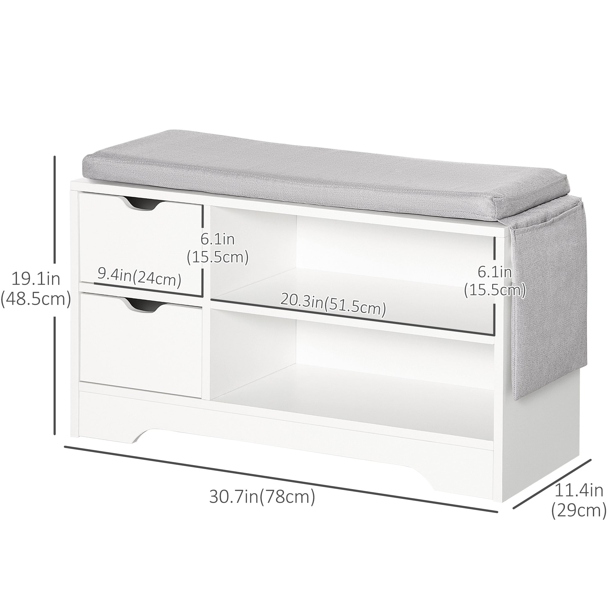 Upholstered Shoe Storage Bench - White with Grey Cushion-Home Furnishings > Storage & Organization > Shoe Storage Cabinets & Racks-DECOROLALA