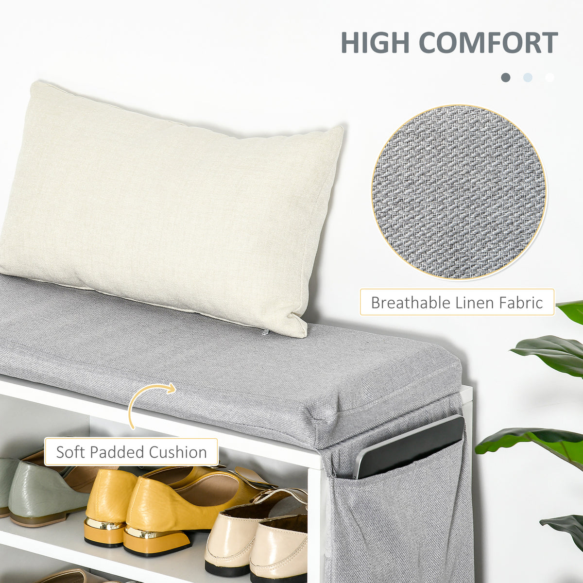 Upholstered Shoe Storage Bench - White with Grey Cushion-Home Furnishings > Storage & Organization > Shoe Storage Cabinets & Racks-DECOROLALA