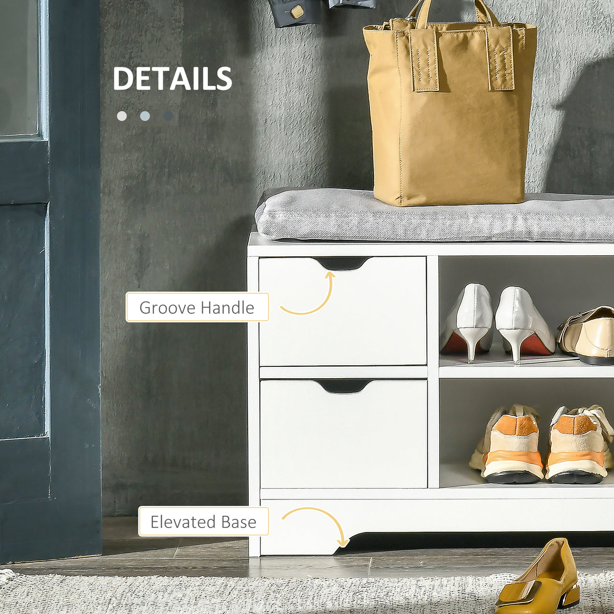Upholstered Shoe Storage Bench - White with Grey Cushion-Home Furnishings > Storage & Organization > Shoe Storage Cabinets & Racks-DECOROLALA