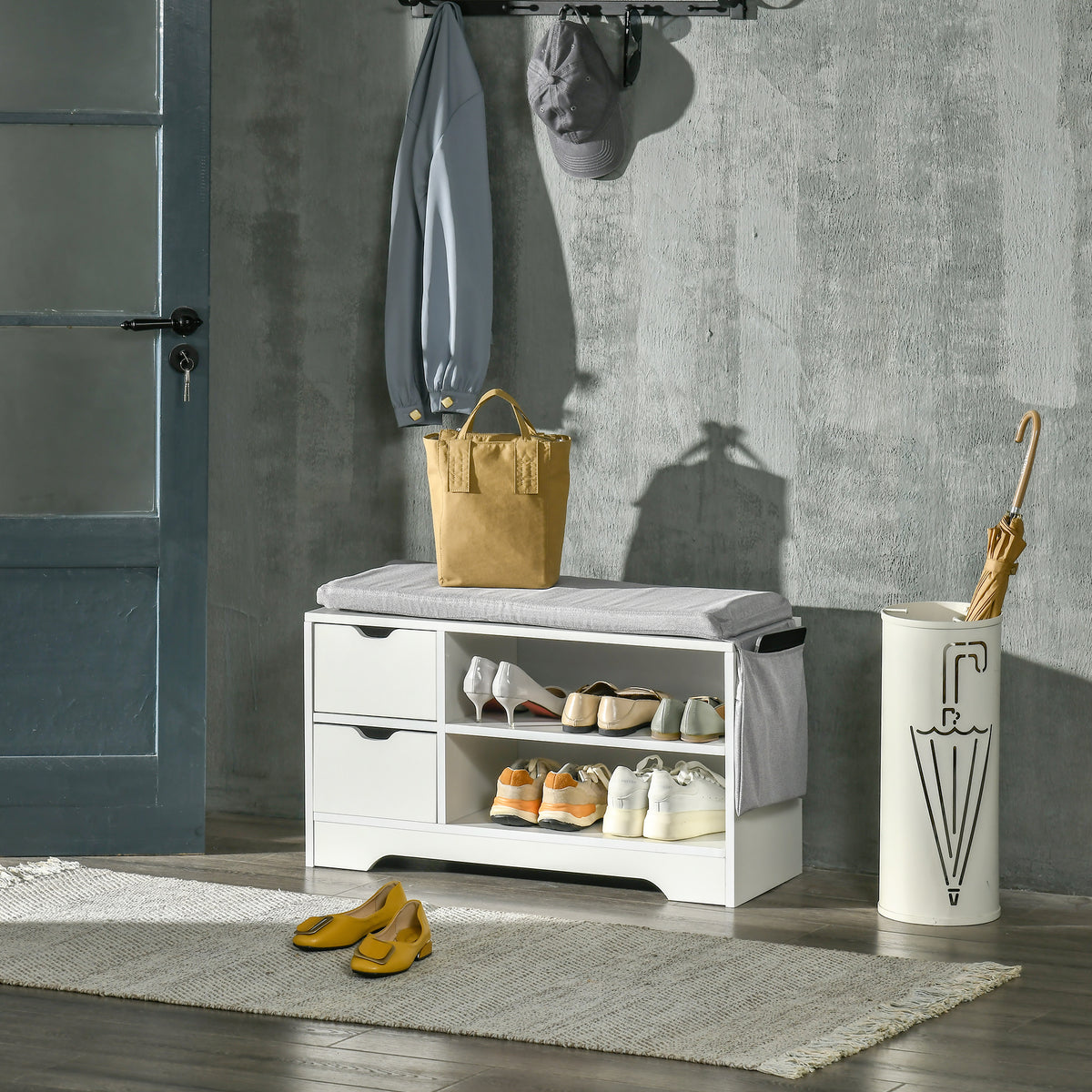 Upholstered Shoe Storage Bench - White with Grey Cushion-Home Furnishings > Storage & Organization > Shoe Storage Cabinets & Racks-DECOROLALA