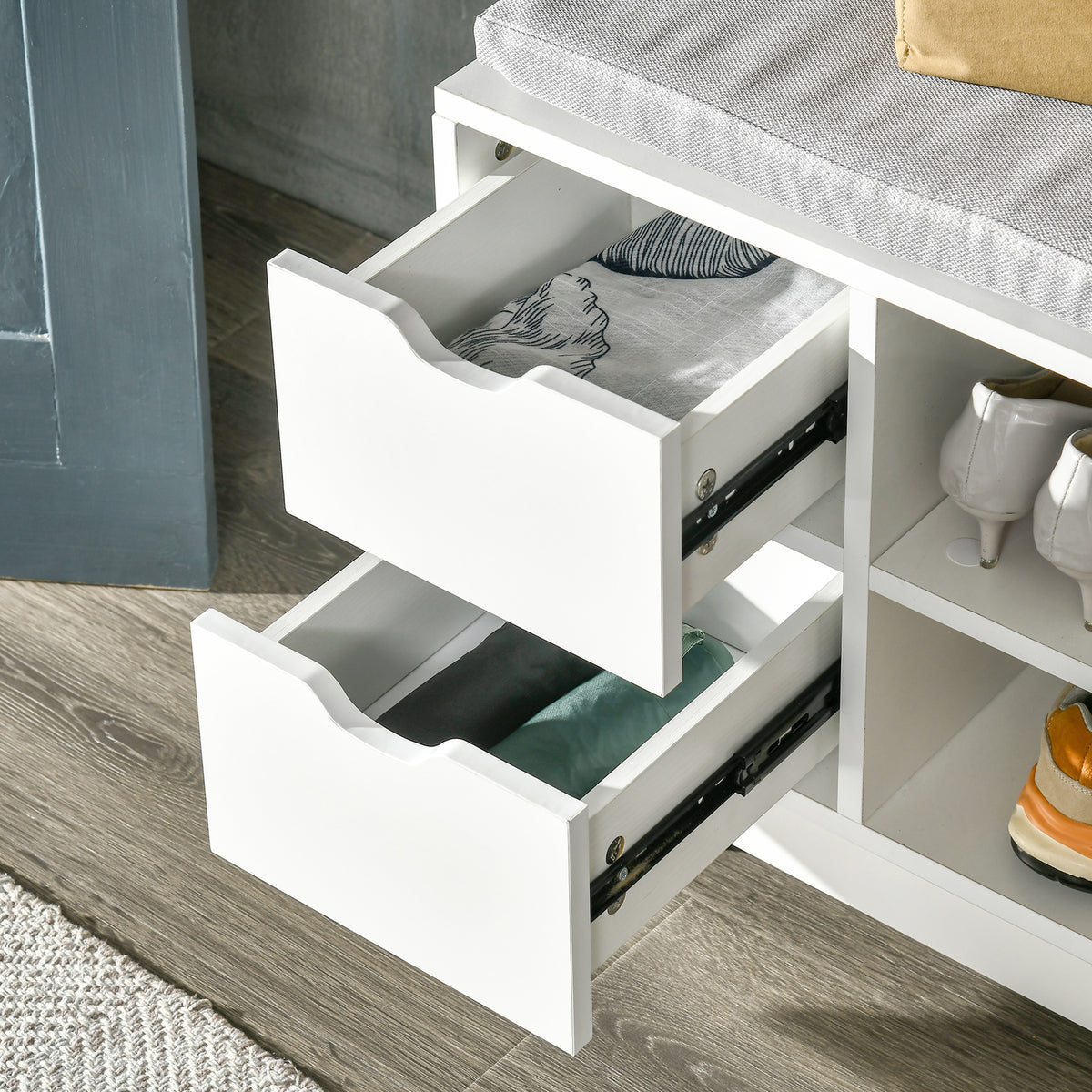 Upholstered Shoe Storage Bench - White with Grey Cushion-Home Furnishings > Storage & Organization > Shoe Storage Cabinets & Racks-DECOROLALA