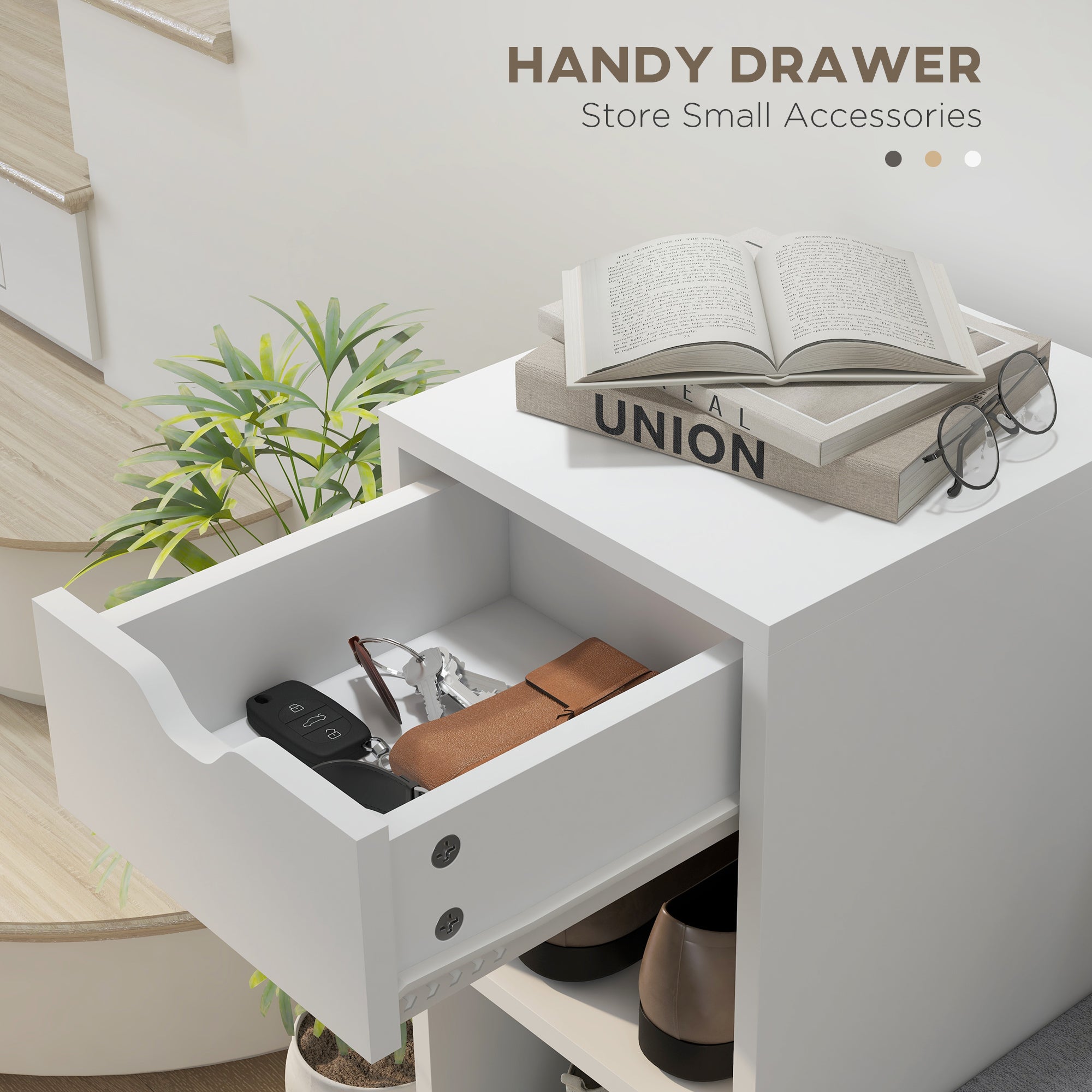 Upholstered Shoe Storage Bench w/ Seat, Entrance Bench w/ Drawer and 6 Open Shelves for Hallway, White-Home Furnishings > Storage & Organization > Shoe Storage Cabinets & Racks-DECOROLALA