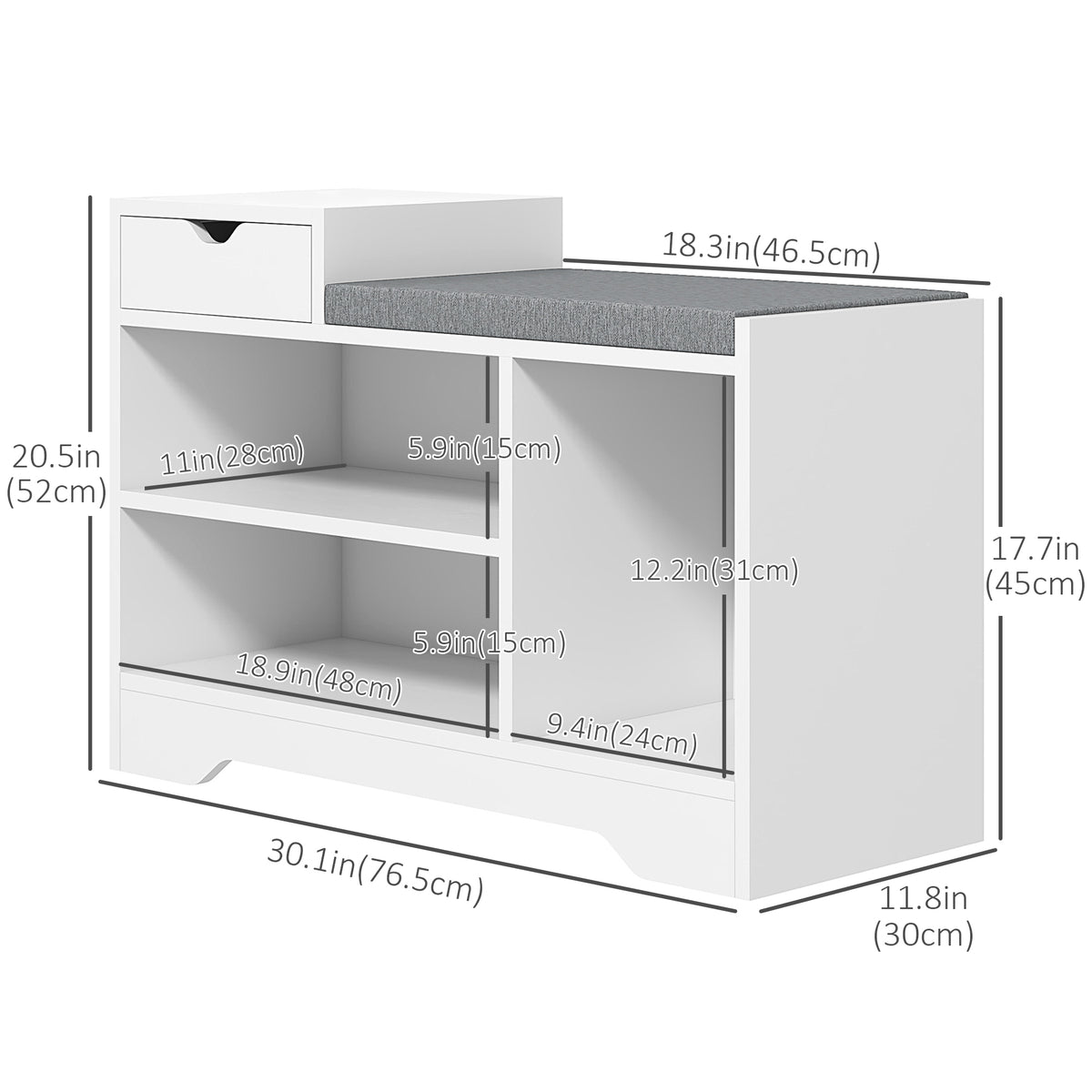Upholstered Shoe Storage Bench with Drawer - White/Grey-Home Furnishings > Storage & Organization > Shoe Storage Cabinets & Racks-DECOROLALA