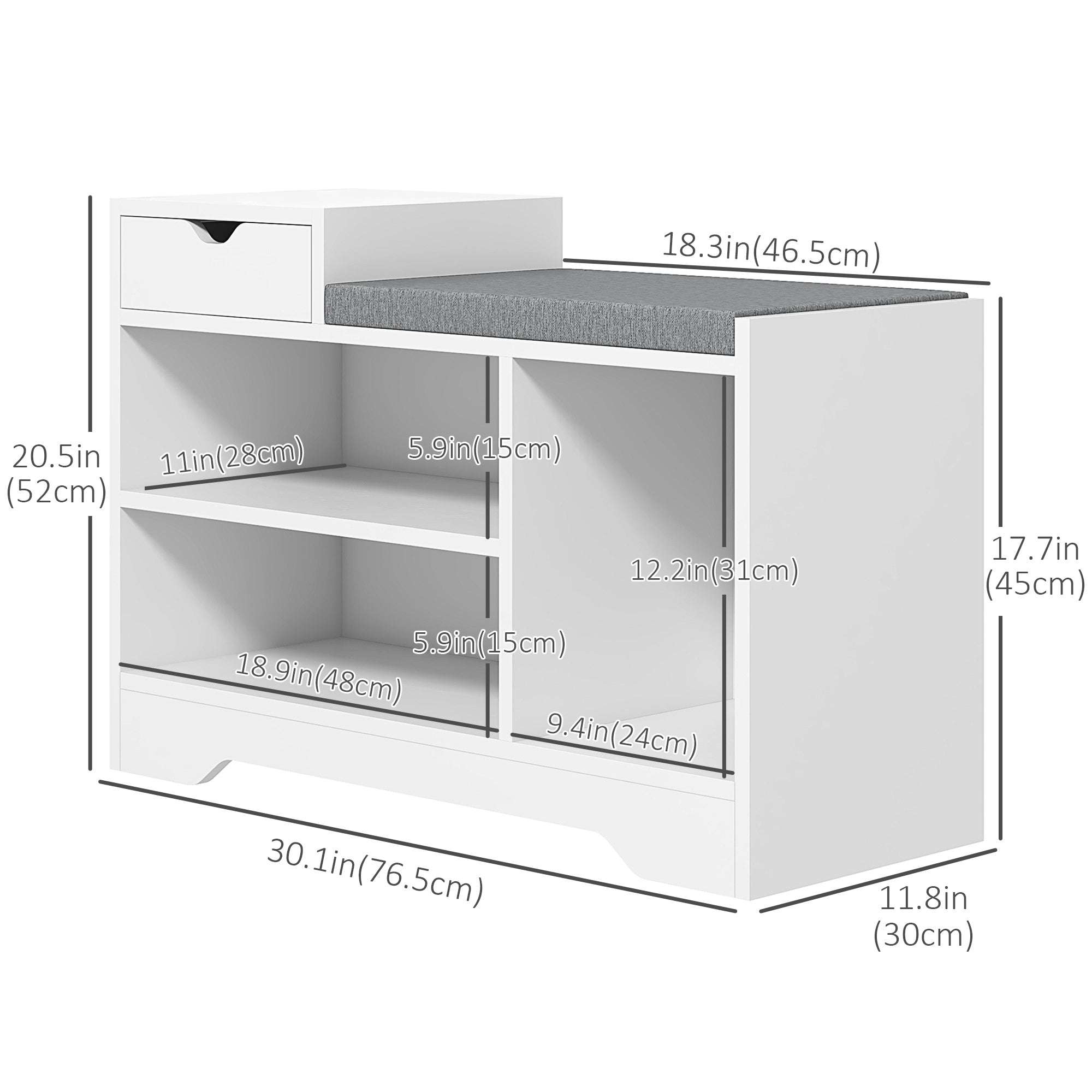 Upholstered Shoe Storage Bench with Drawer - White/Grey-Home Furnishings > Storage & Organization > Shoe Storage Cabinets & Racks-DECOROLALA