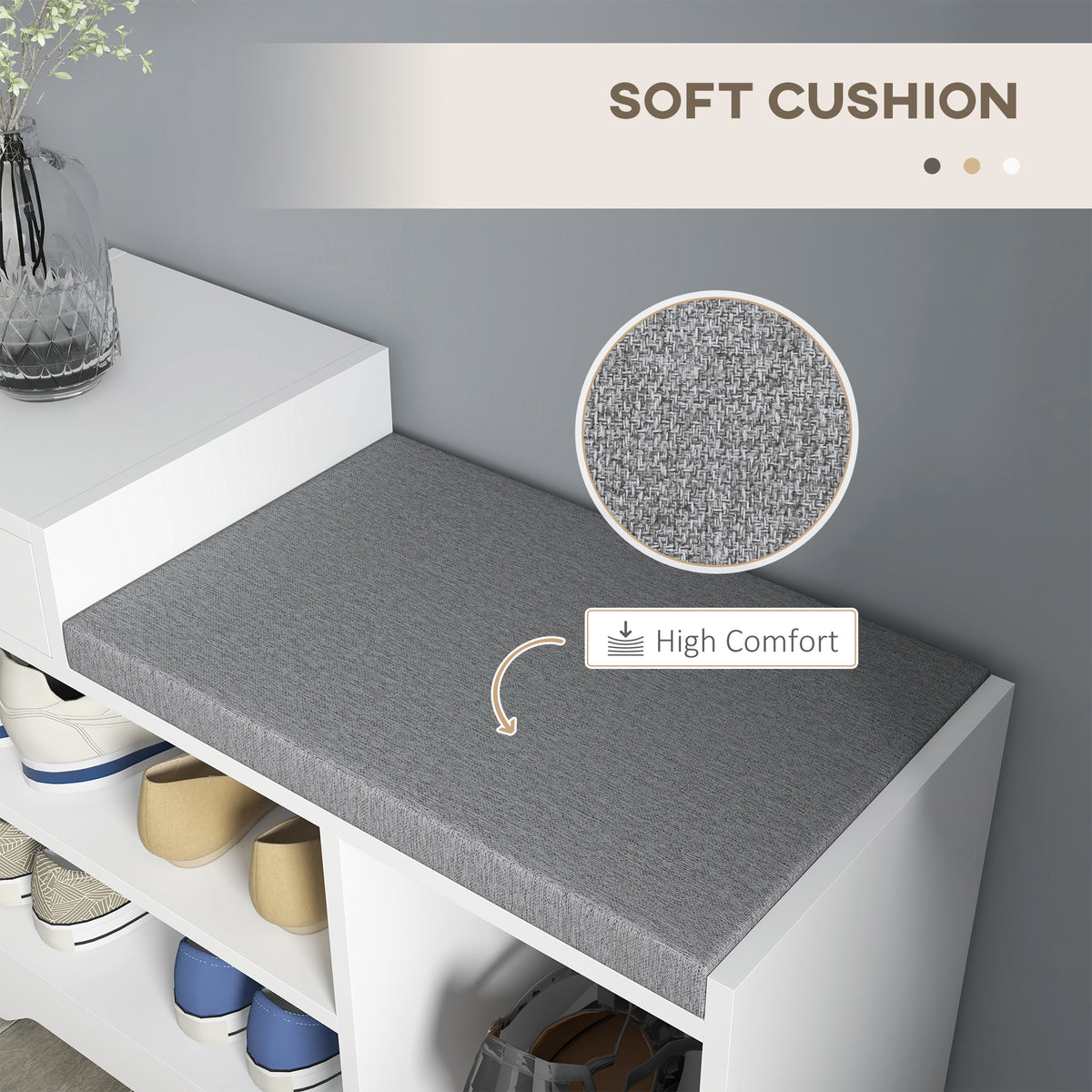 Upholstered Shoe Storage Bench with Drawer - White/Grey-Home Furnishings > Storage & Organization > Shoe Storage Cabinets & Racks-DECOROLALA