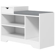 Upholstered Shoe Storage Bench with Drawer - White/Grey-Home Furnishings > Storage & Organization > Shoe Storage Cabinets & Racks-DECOROLALA