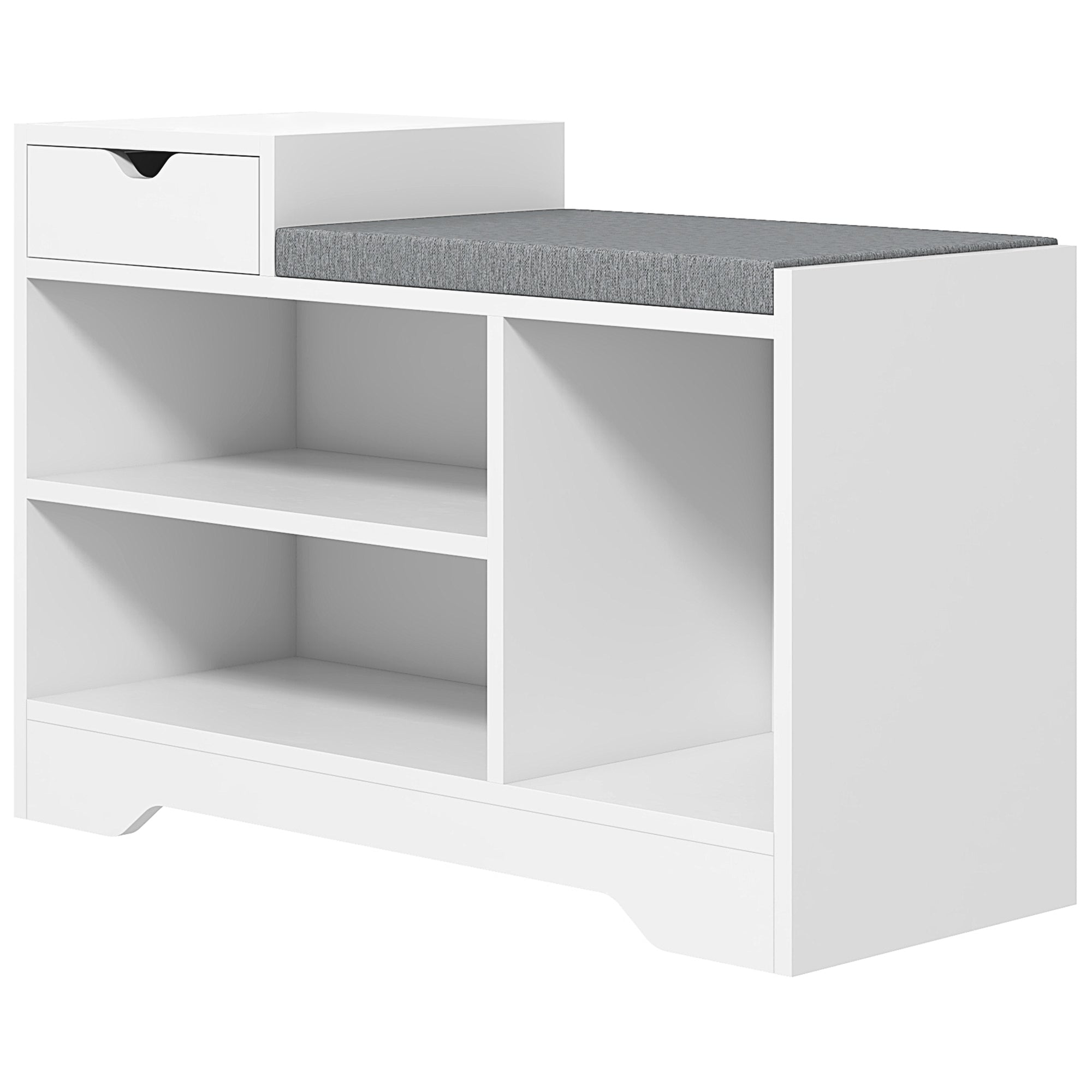Upholstered Shoe Storage Bench with Drawer - White/Grey-Home Furnishings > Storage & Organization > Shoe Storage Cabinets & Racks-DECOROLALA