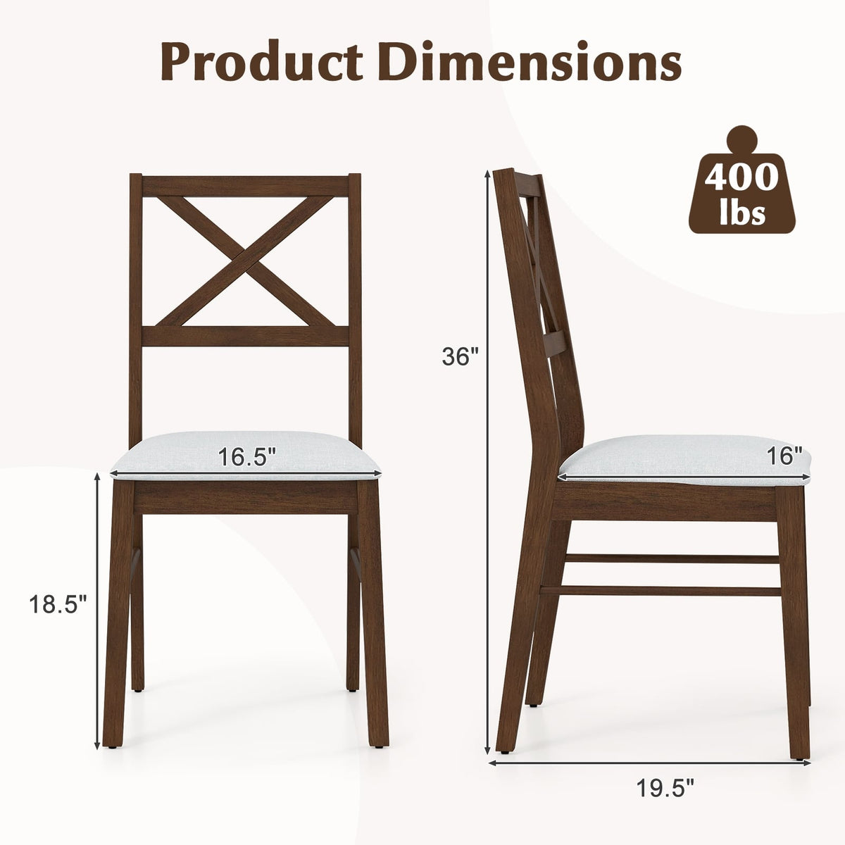 Upholstered Side Dining Chairs Set of 2 with Rubber Wood Frame-Brown-Dining Chairs-DECOROLALA