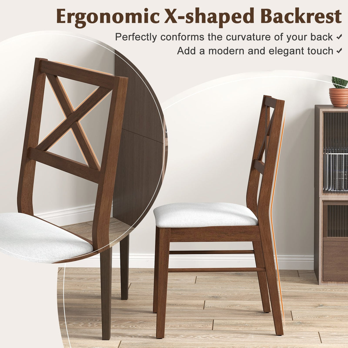 Upholstered Side Dining Chairs Set of 2 with Rubber Wood Frame-Brown-Dining Chairs-DECOROLALA