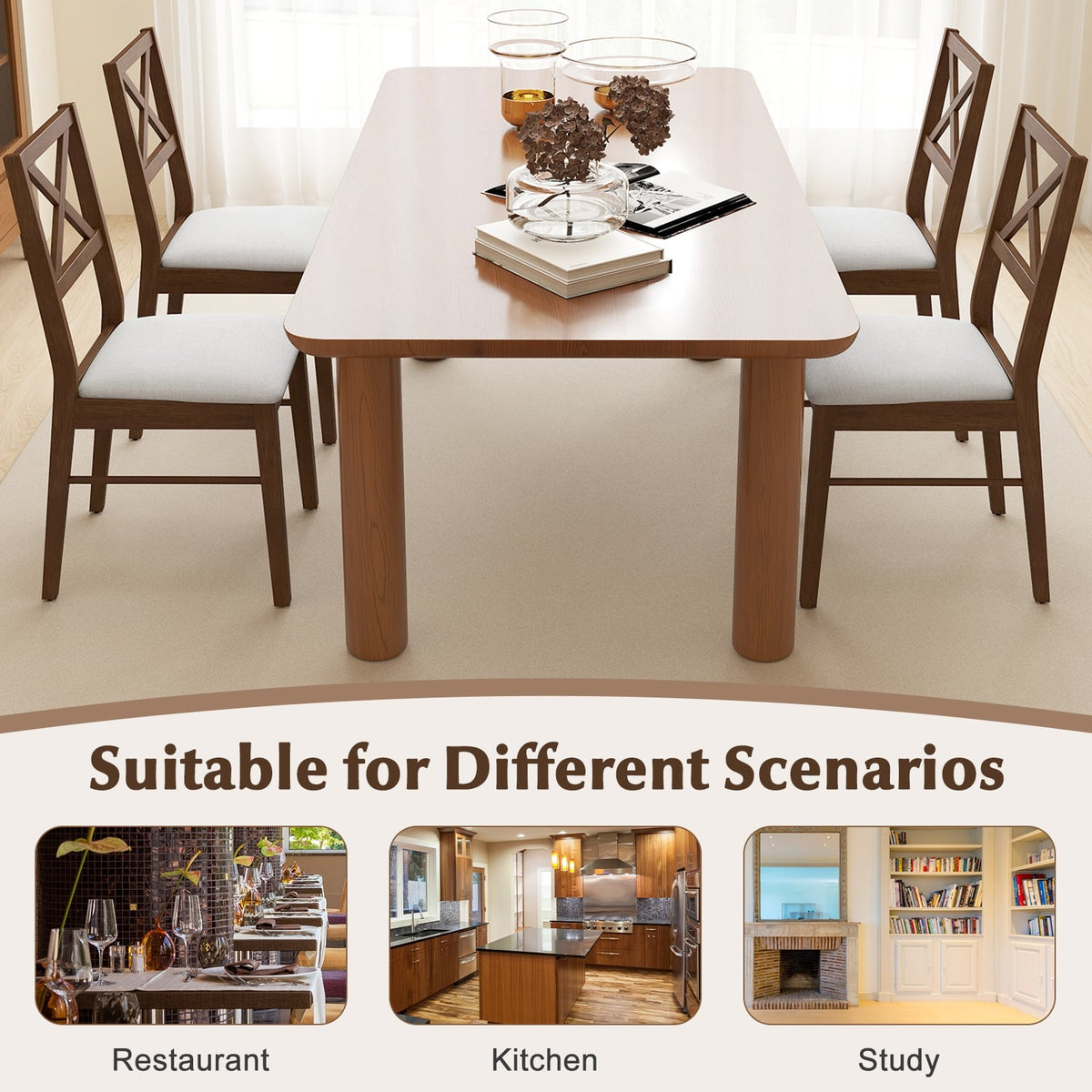 Upholstered Side Dining Chairs Set of 2 with Rubber Wood Frame-Brown-Dining Chairs-DECOROLALA