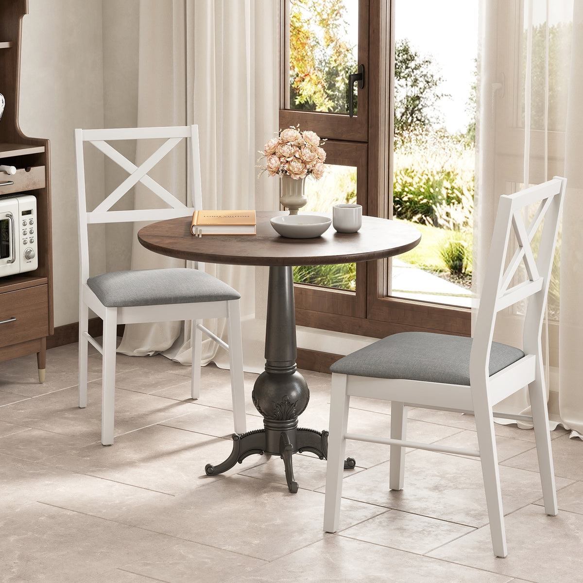 Upholstered Side Dining Chairs Set of 2 with Rubber Wood Frame-White-Dining Chairs-DECOROLALA