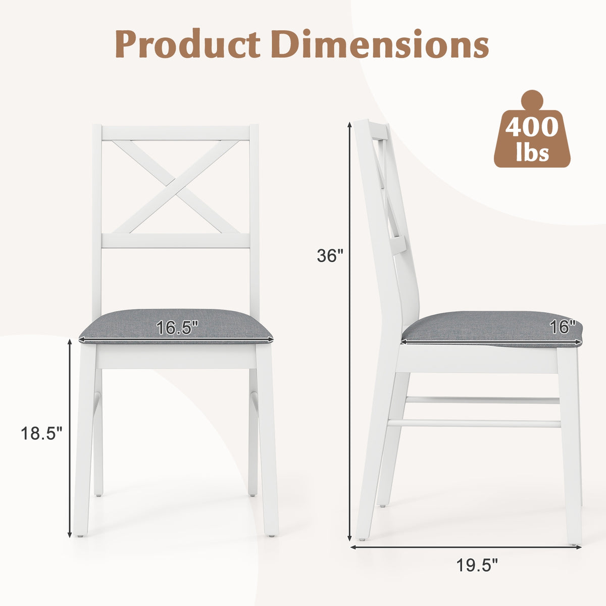 Upholstered Side Dining Chairs Set of 2 with Rubber Wood Frame-White-Dining Chairs-DECOROLALA