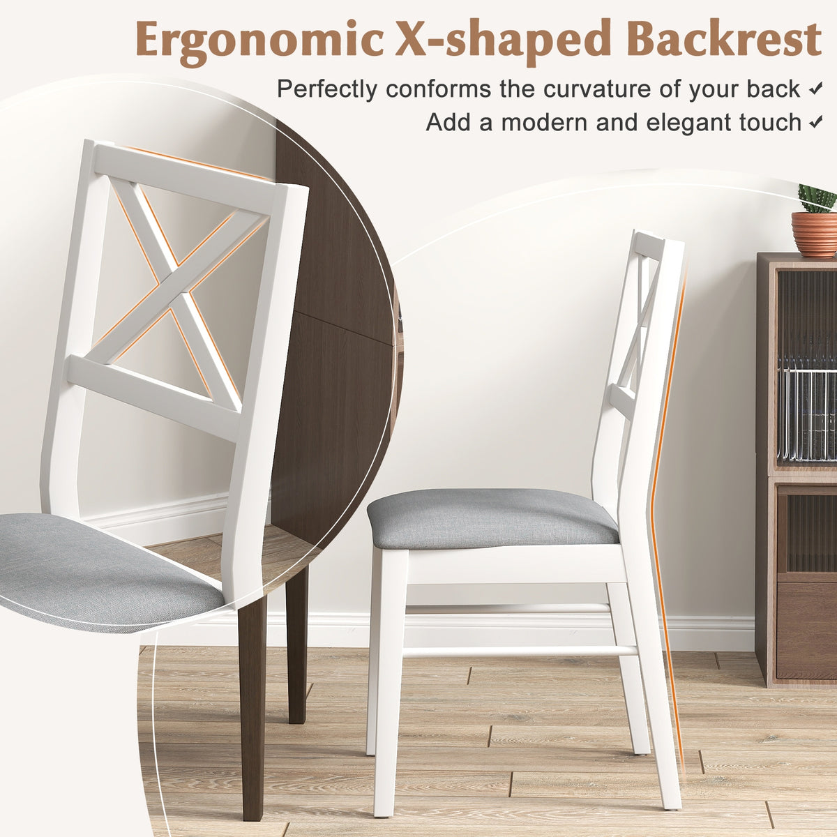 Upholstered Side Dining Chairs Set of 2 with Rubber Wood Frame-White-Dining Chairs-DECOROLALA