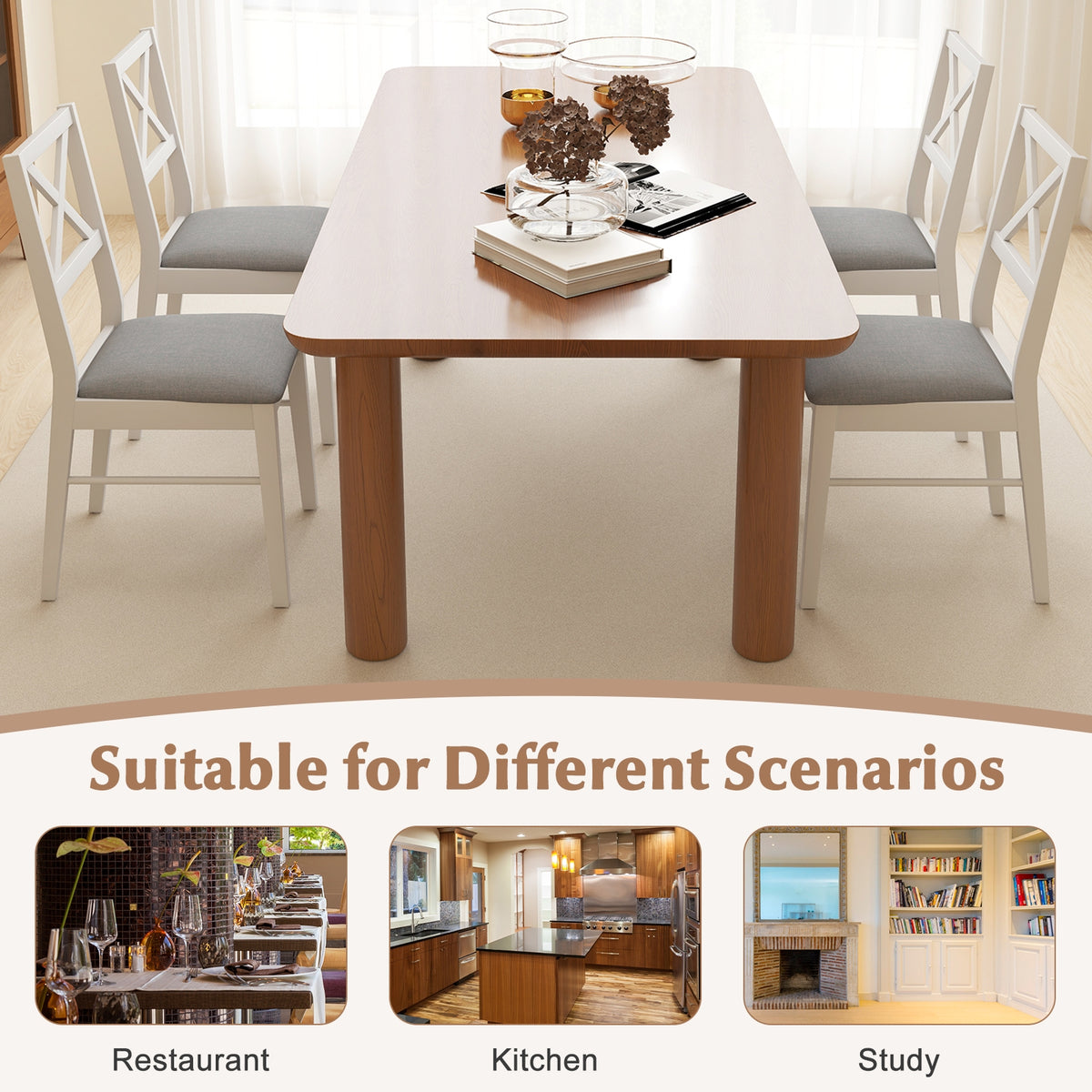 Upholstered Side Dining Chairs Set of 2 with Rubber Wood Frame-White-Dining Chairs-DECOROLALA