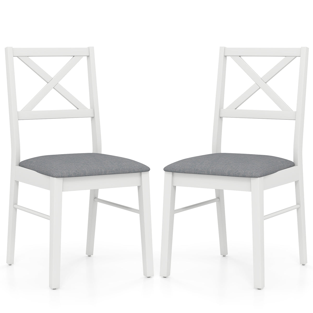 Upholstered Side Dining Chairs Set of 2 with Rubber Wood Frame-White-Dining Chairs-DECOROLALA