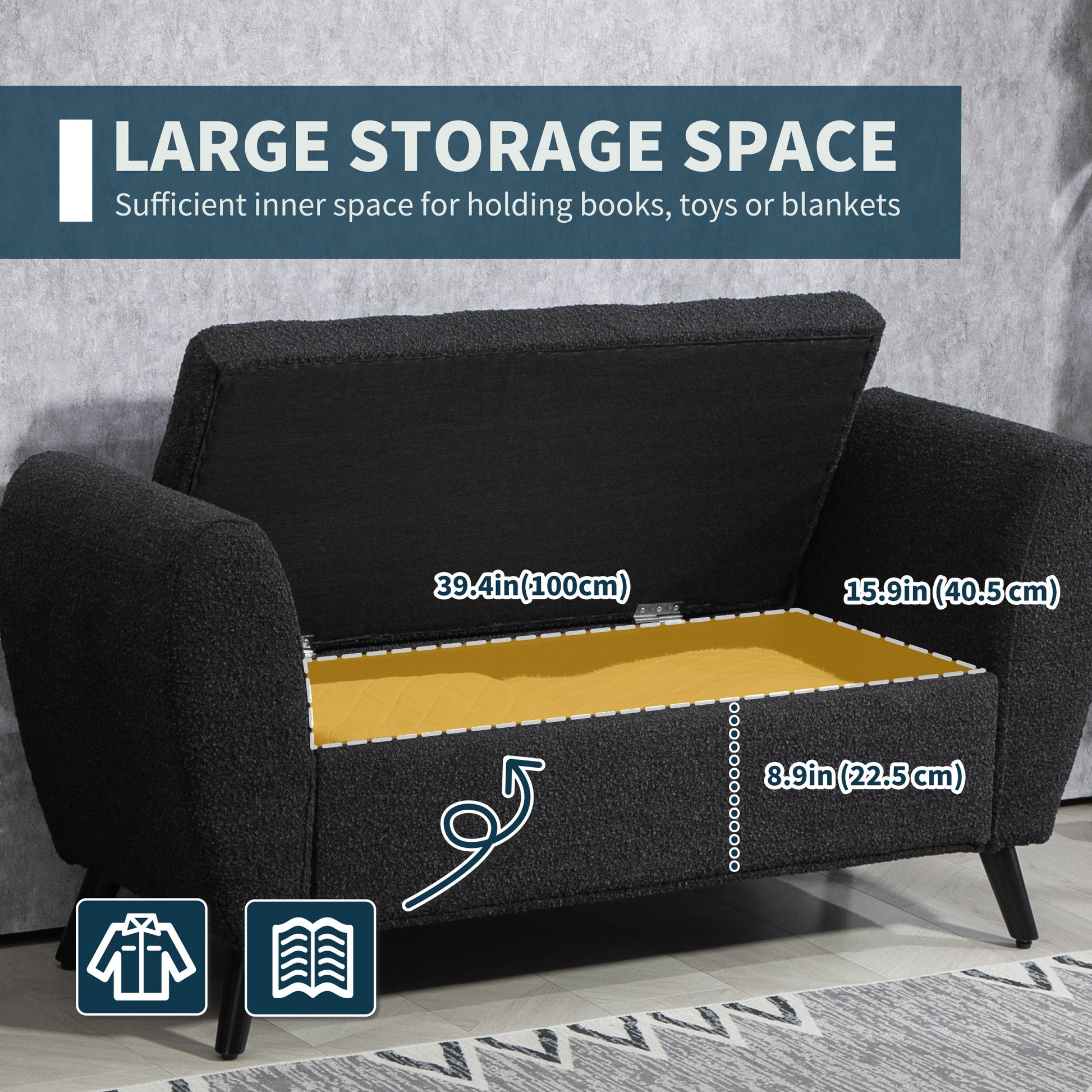 Upholstered Storage Bench - Black 55.1" Modern-DECOROLALA