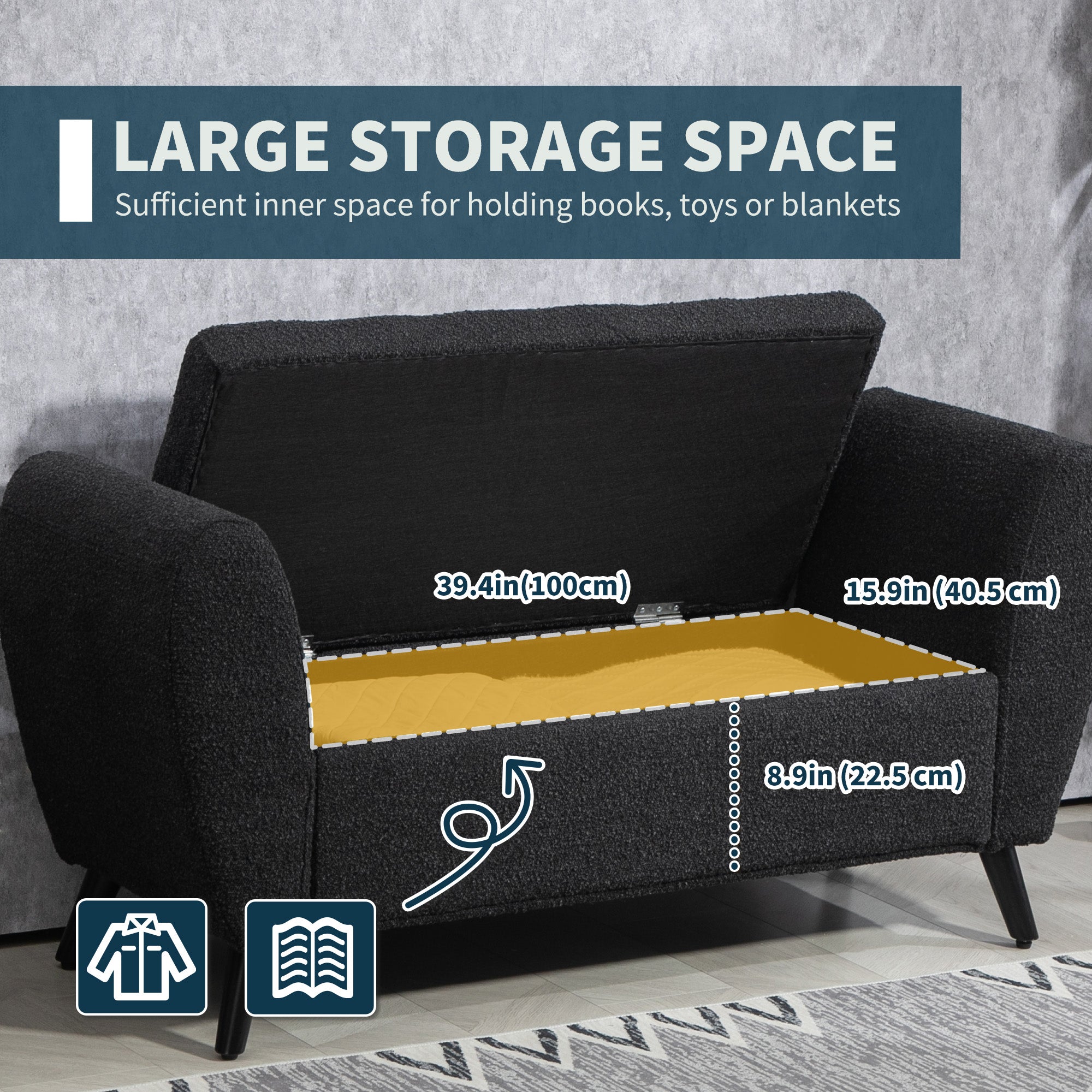 Upholstered Storage Bench - Black 55.1" Modern-DECOROLALA