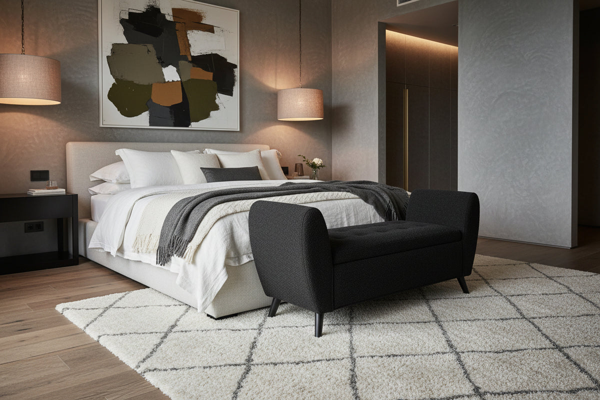 Upholstered Storage Bench - Black 55.1" Modern-Benches-DECOROLALA