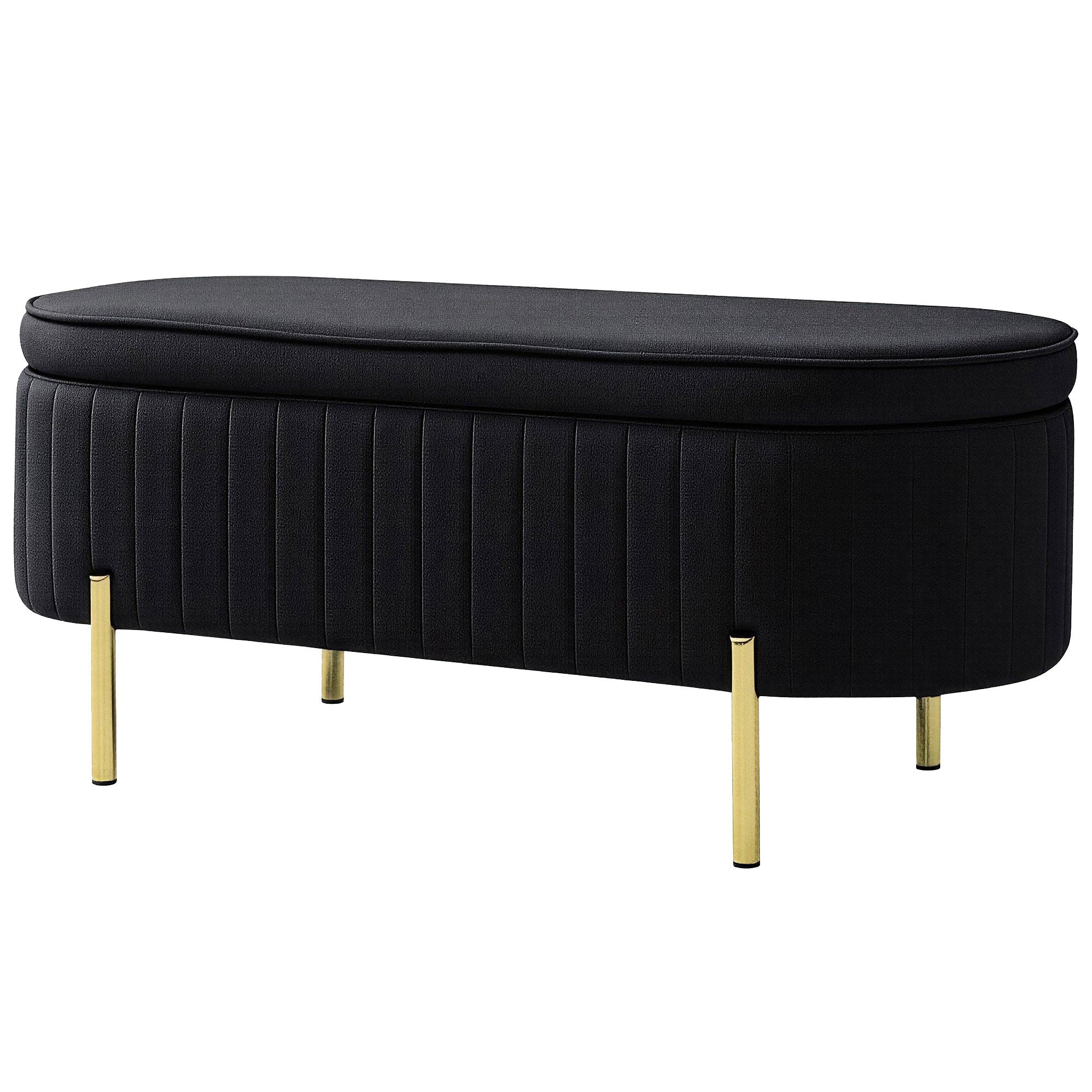 Upholstered Storage Bench - Black Channel Tufted-DECOROLALA