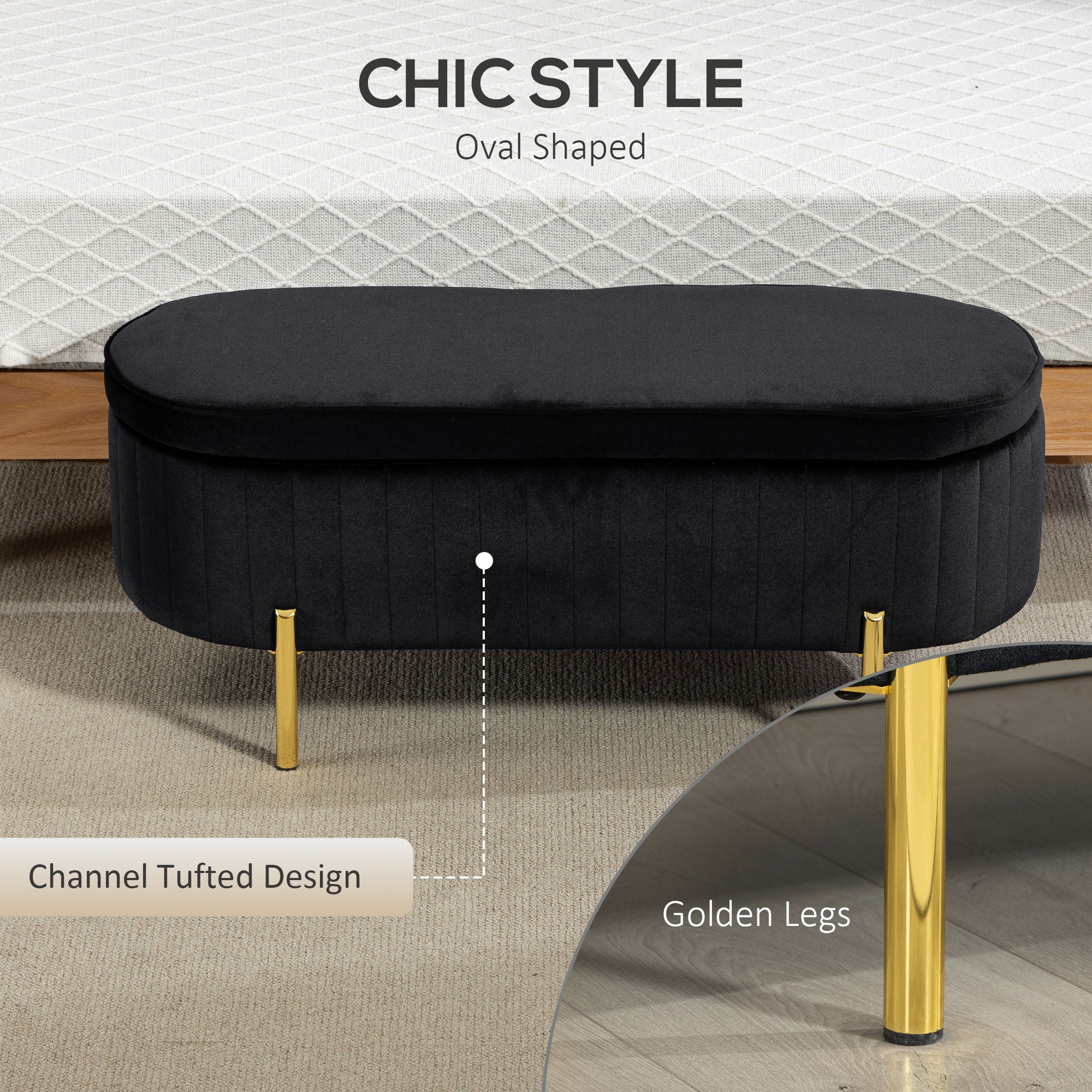 Upholstered Storage Bench - Black Channel Tufted-DECOROLALA