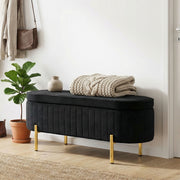 Upholstered Storage Bench - Black Channel Tufted-DECOROLALA