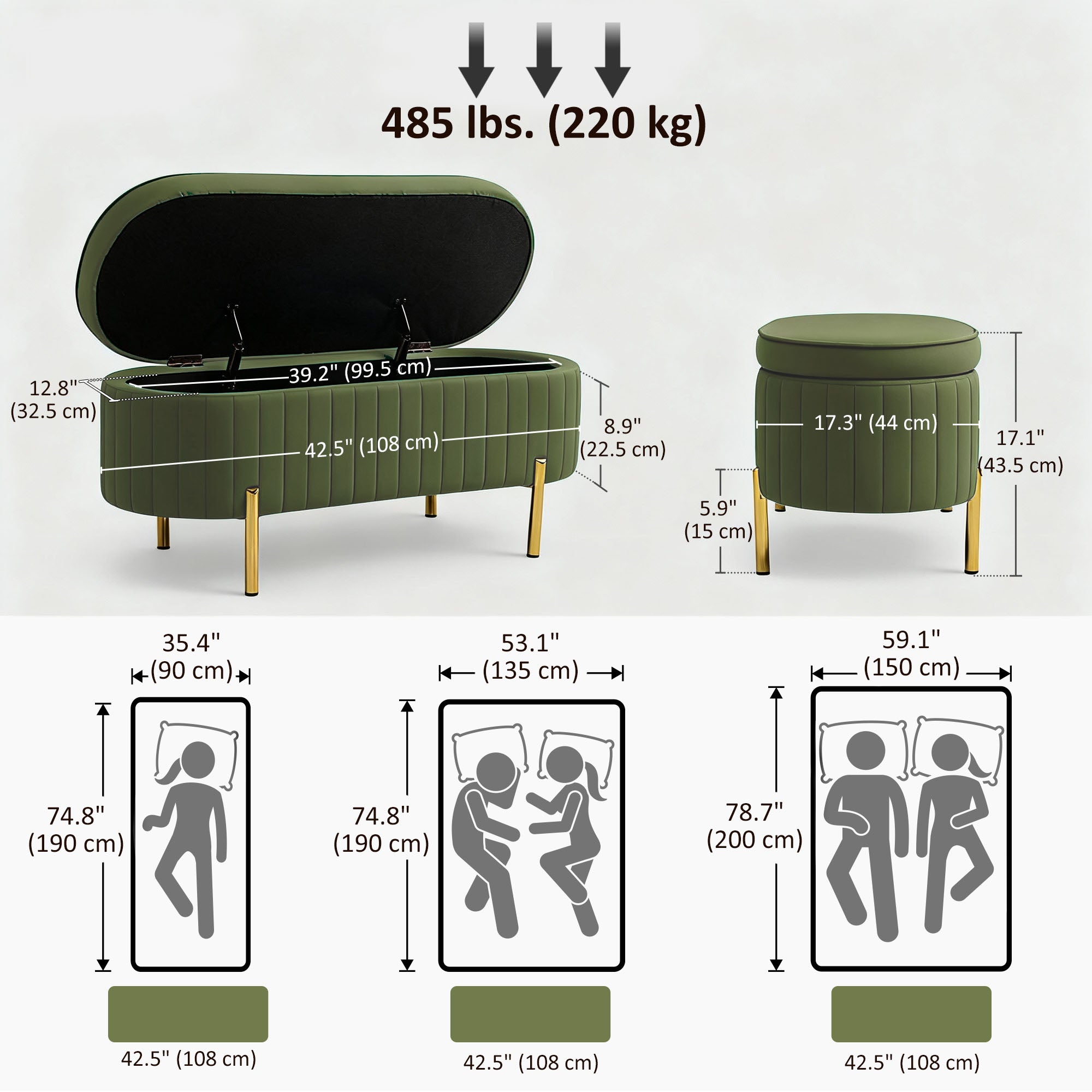 Upholstered Storage Bench - Dark Green Channel Tufted-DECOROLALA