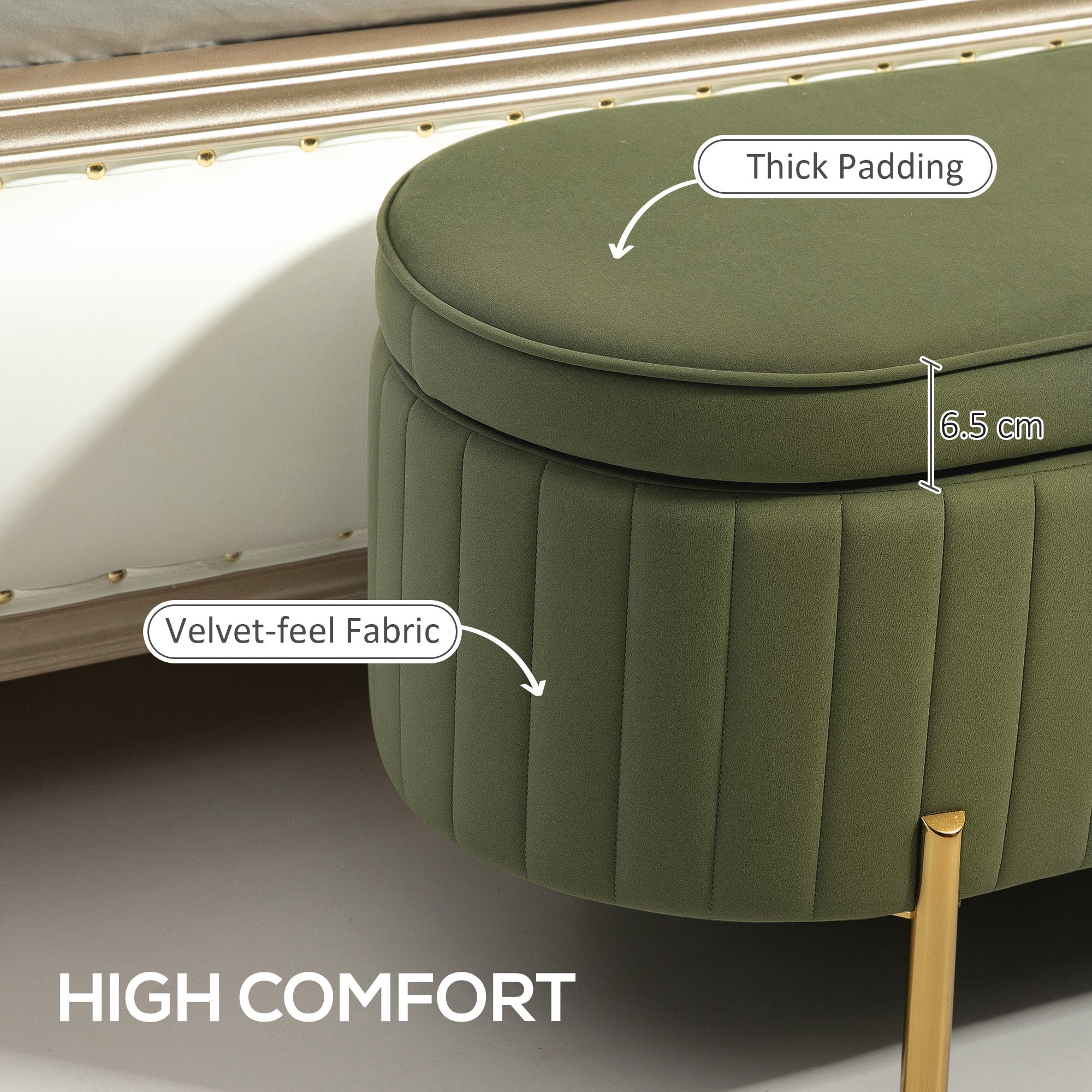 Upholstered Storage Bench - Dark Green Channel Tufted-DECOROLALA