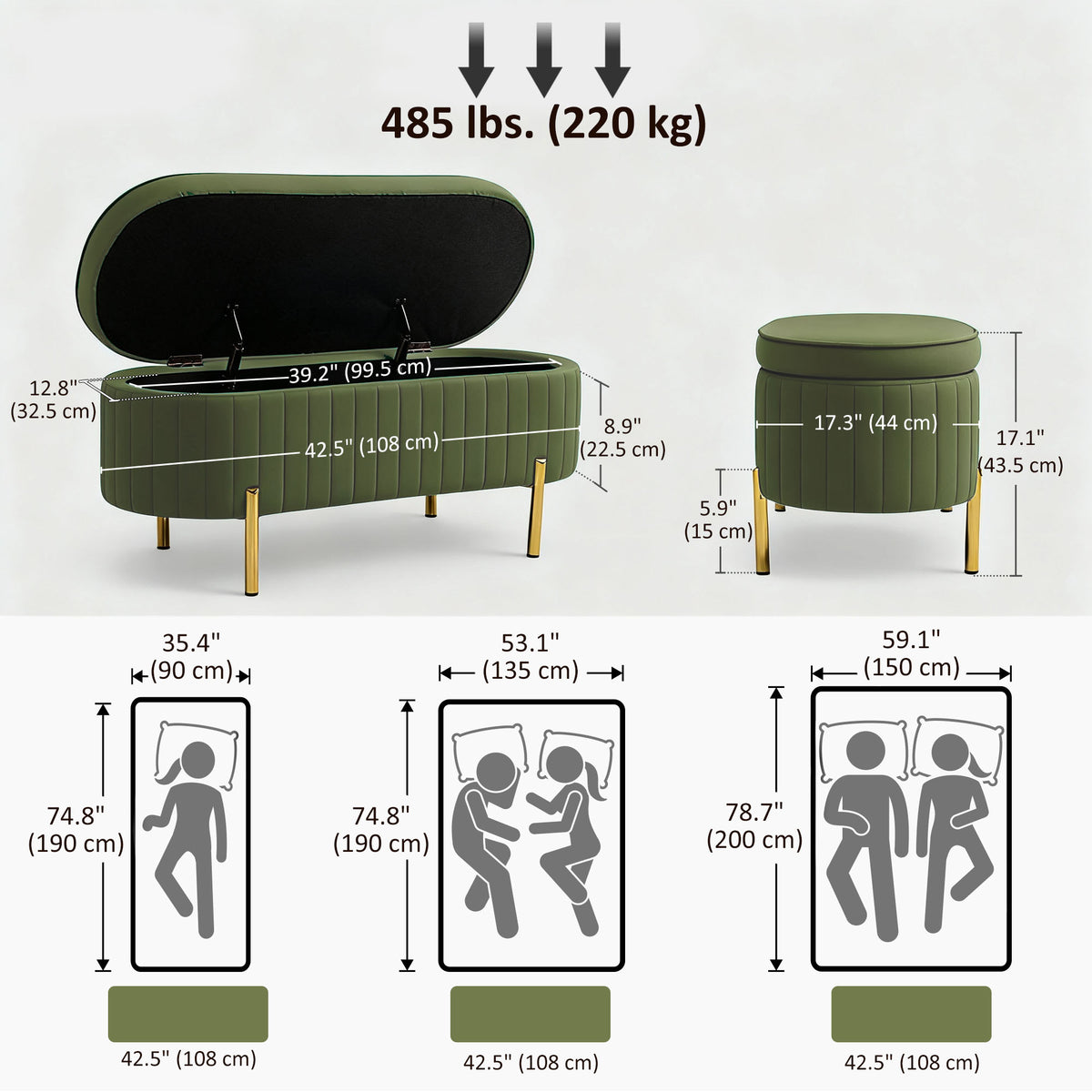 Upholstered Storage Bench - Dark Green Channel Tufted-DECOROLALA