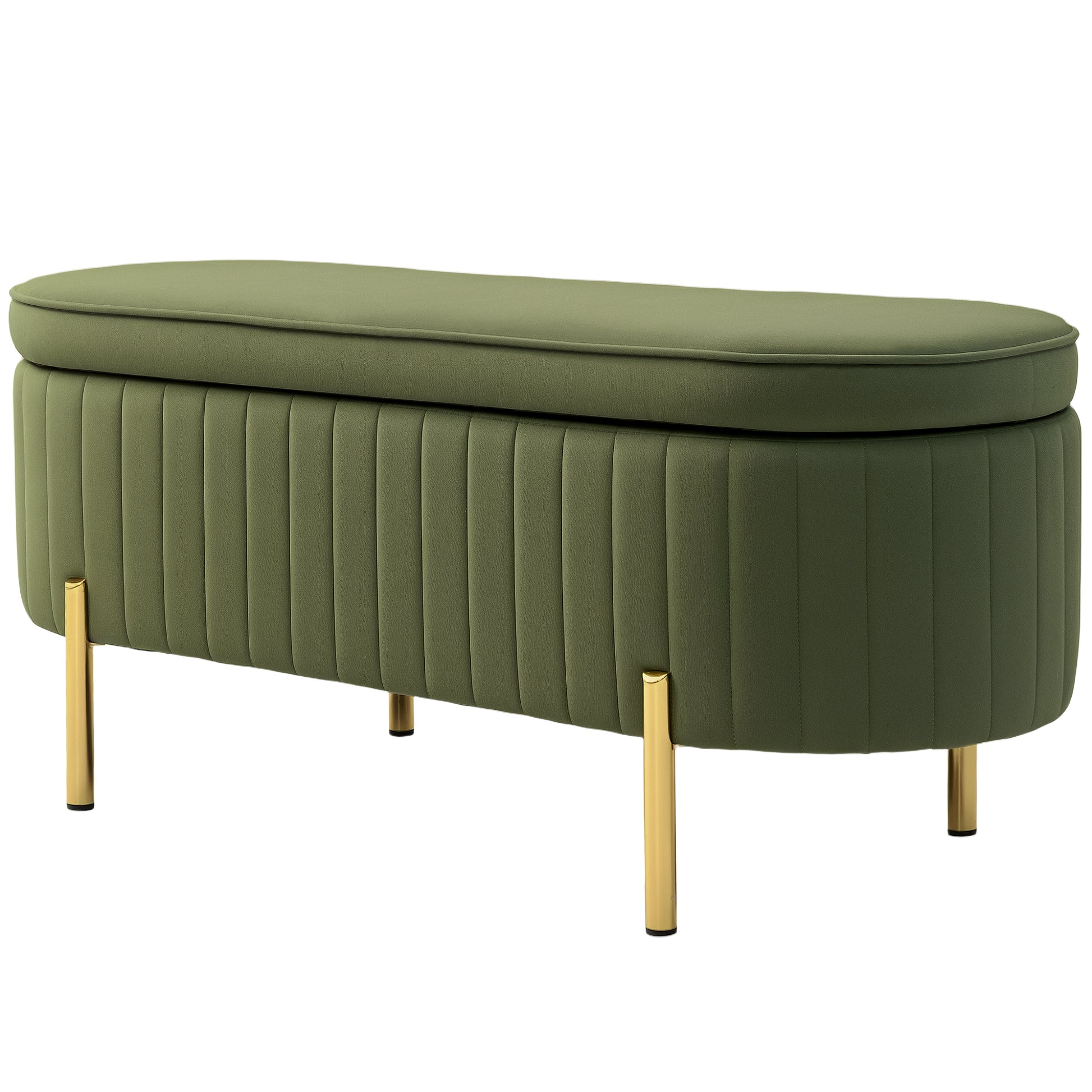 Upholstered Storage Bench - Dark Green Channel Tufted-DECOROLALA
