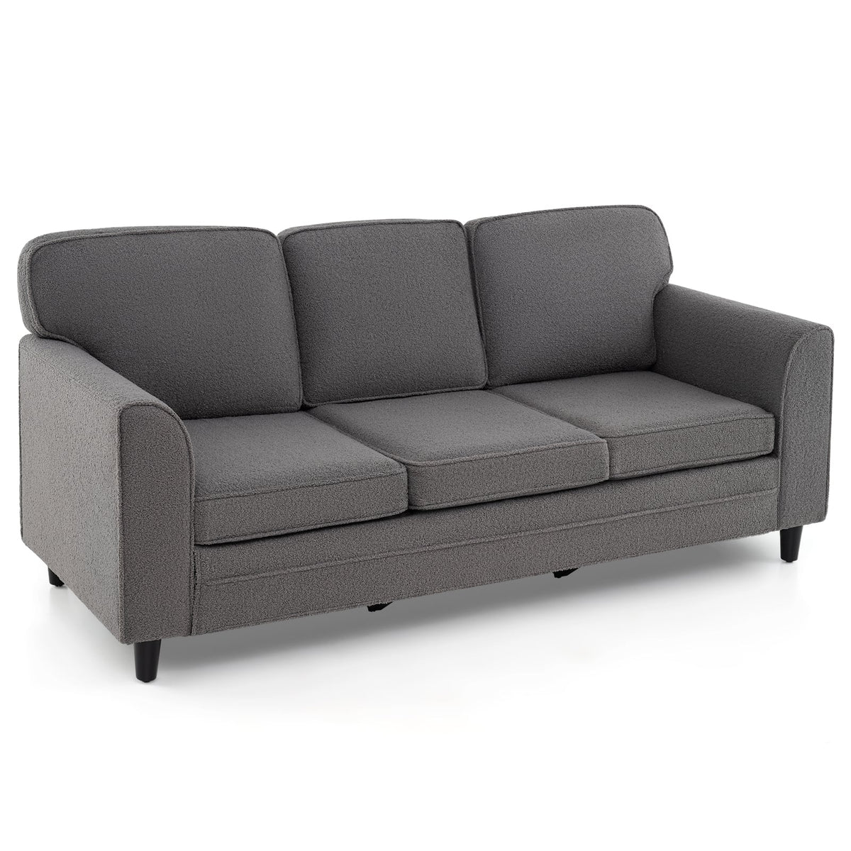 Upholstered Teddy Velvet 3-Seat Sofa with Comfy Back Pillows-Gray-Sofas & Loveseats-DECOROLALA