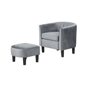 Upholstered Teddy Velvet Club Barrel Chair with Ottoman with Footrest-Gray-Accent Chairs-DECOROLALA