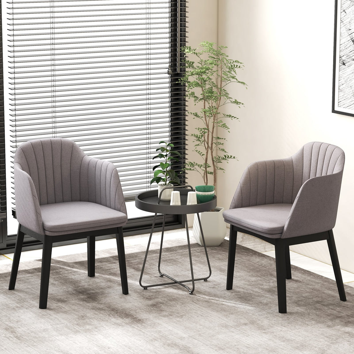 Upholstered Velvet Accent Modern Dining Chairs Set of 2 with Curved Backrests-Grey-Dining Chairs-DECOROLALA