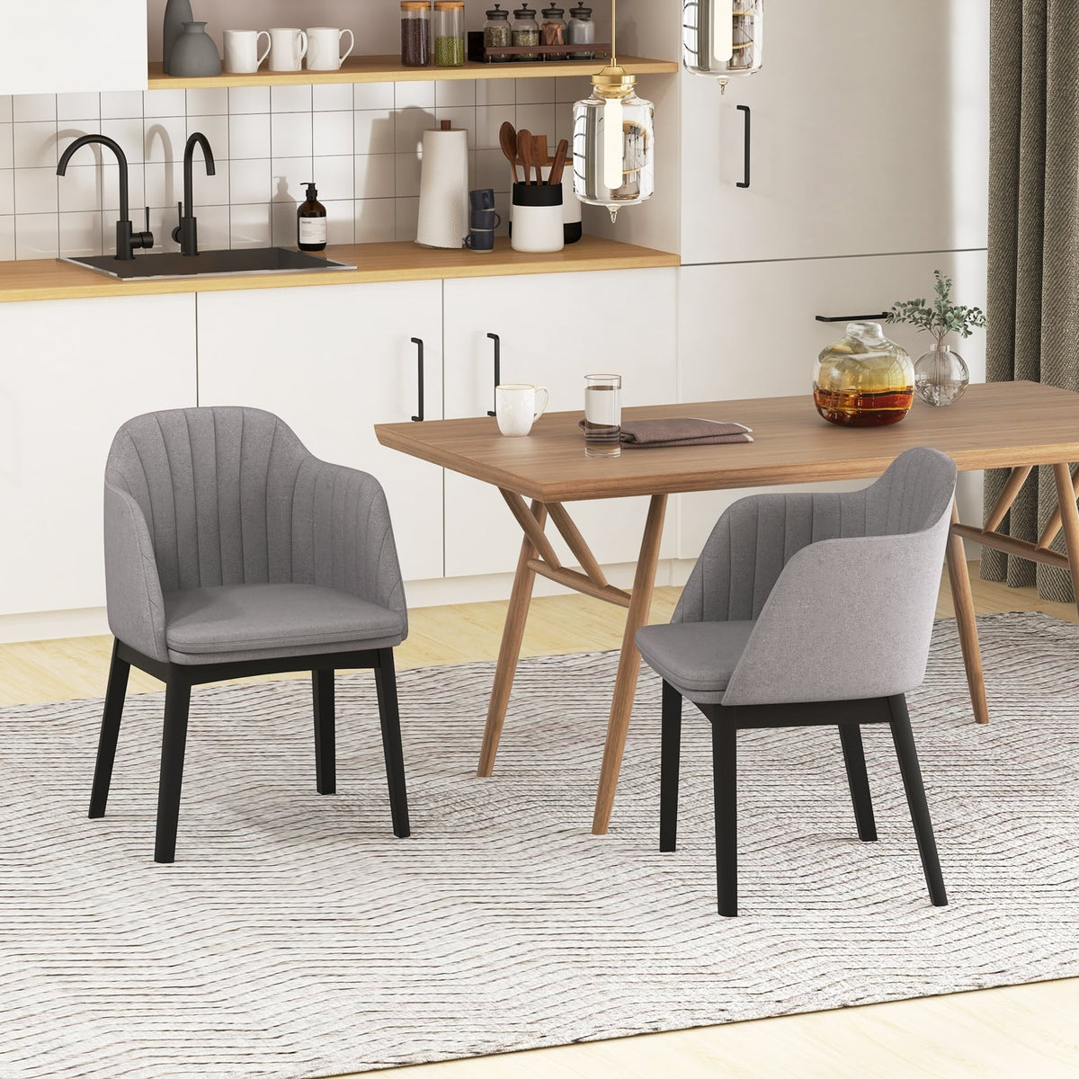 Upholstered Velvet Accent Modern Dining Chairs Set of 2 with Curved Backrests-Grey-Dining Chairs-DECOROLALA