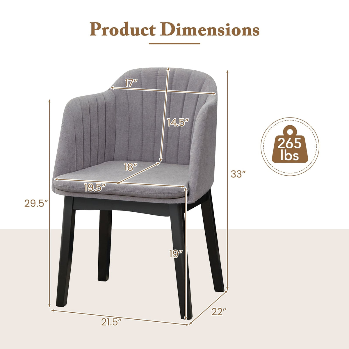 Upholstered Velvet Accent Modern Dining Chairs Set of 2 with Curved Backrests-Grey-Dining Chairs-DECOROLALA