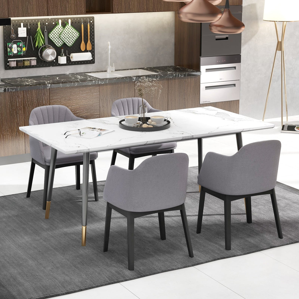 Upholstered Velvet Accent Modern Dining Chairs Set of 2 with Curved Backrests-Grey-Dining Chairs-DECOROLALA
