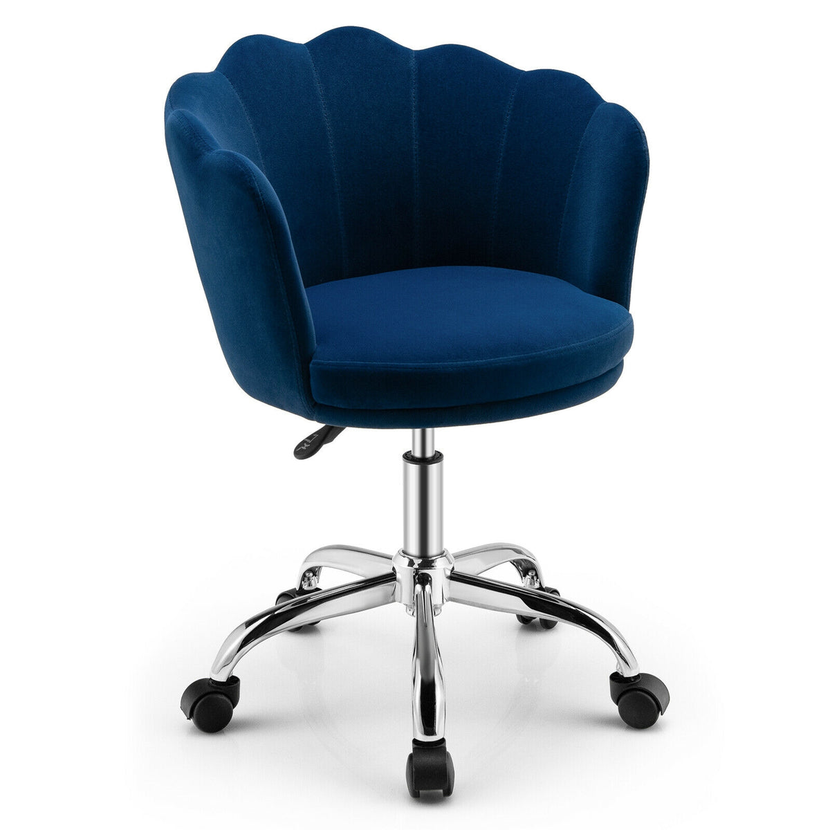 Upholstered Velvet Kids Desk Chair with Wheels and Seashell Back-Blue-Leisure Chairs-DECOROLALA