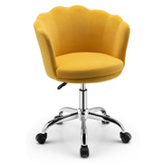 Upholstered Velvet Kids Desk Chair with Wheels and Seashell Back-Yellow-Leisure Chairs-DECOROLALA