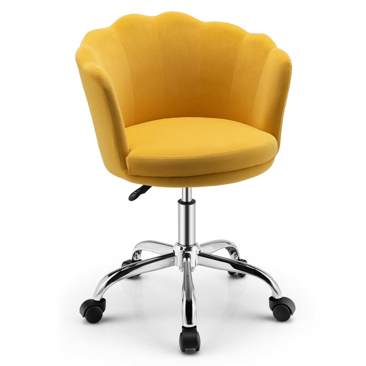 Upholstered Velvet Kids Desk Chair with Wheels and Seashell Back-Yellow-Leisure Chairs-DECOROLALA