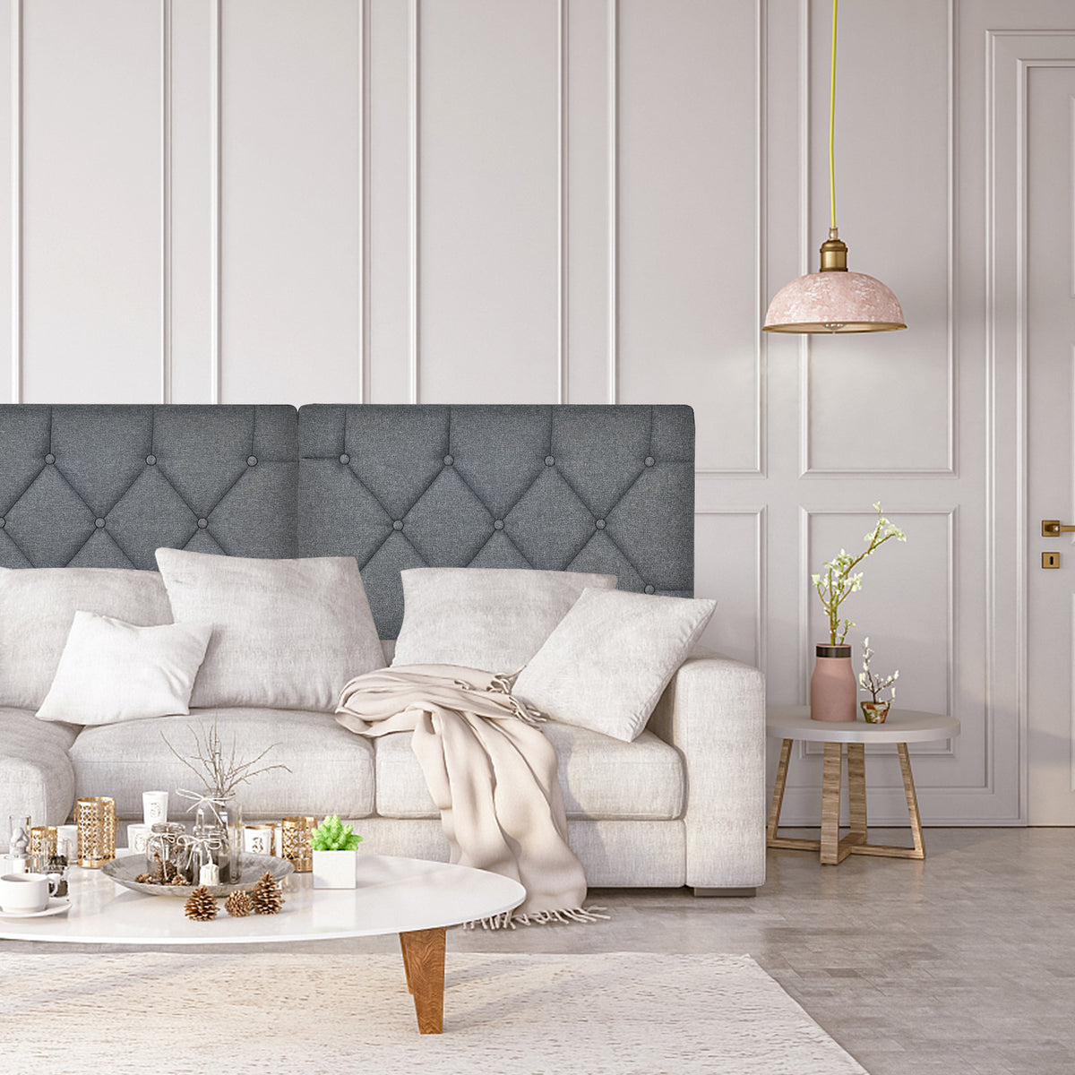 Upholstered Wall Mounted Headboard with Tufted Button Linen Fabric-Headboards-DECOROLALA