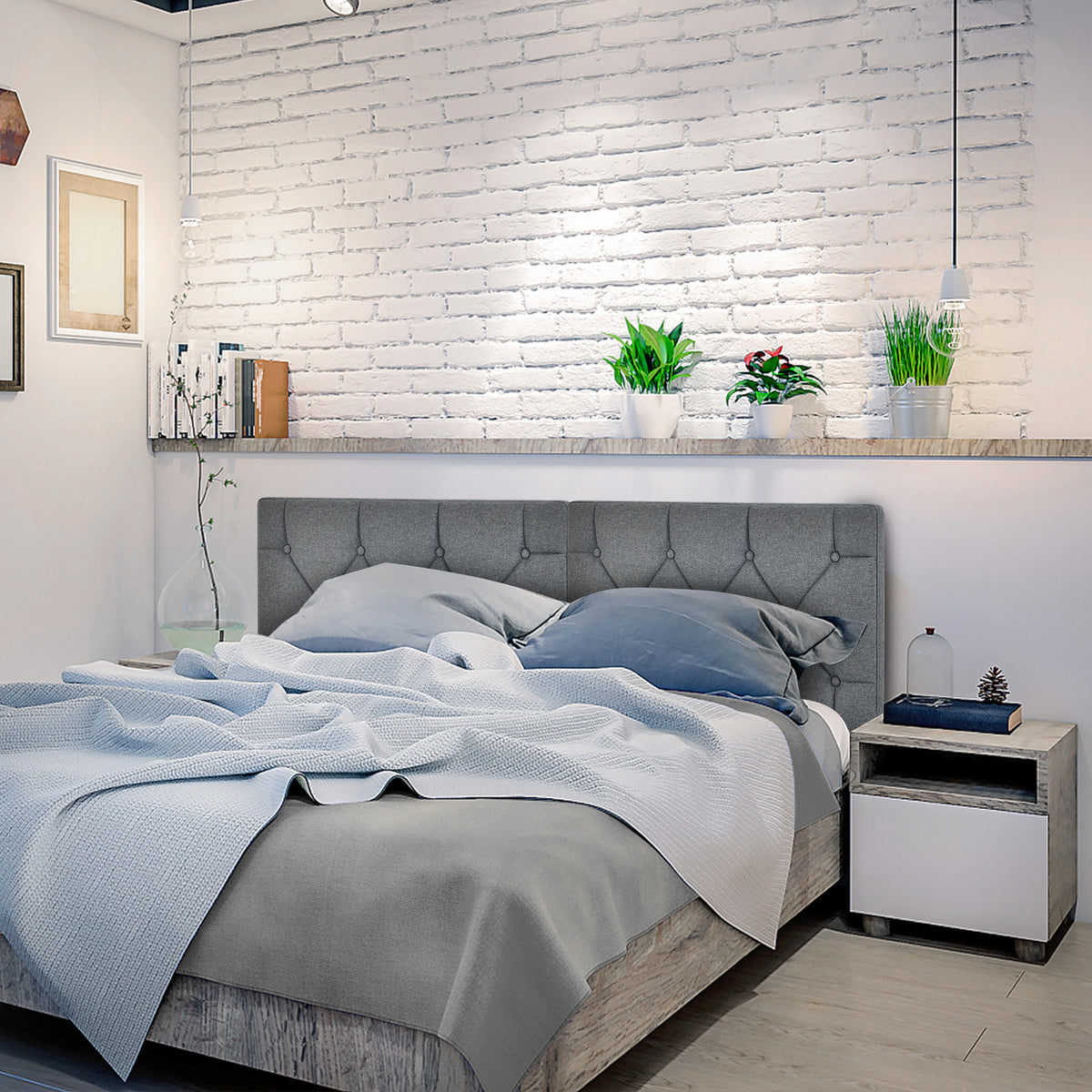 Upholstered Wall Mounted Headboard with Tufted Button Linen Fabric-Headboards-DECOROLALA