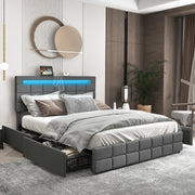 Upholstered LED Bed Frame with Headboard and 4 Drawers-Simple Bed Frame-DECOROLALA