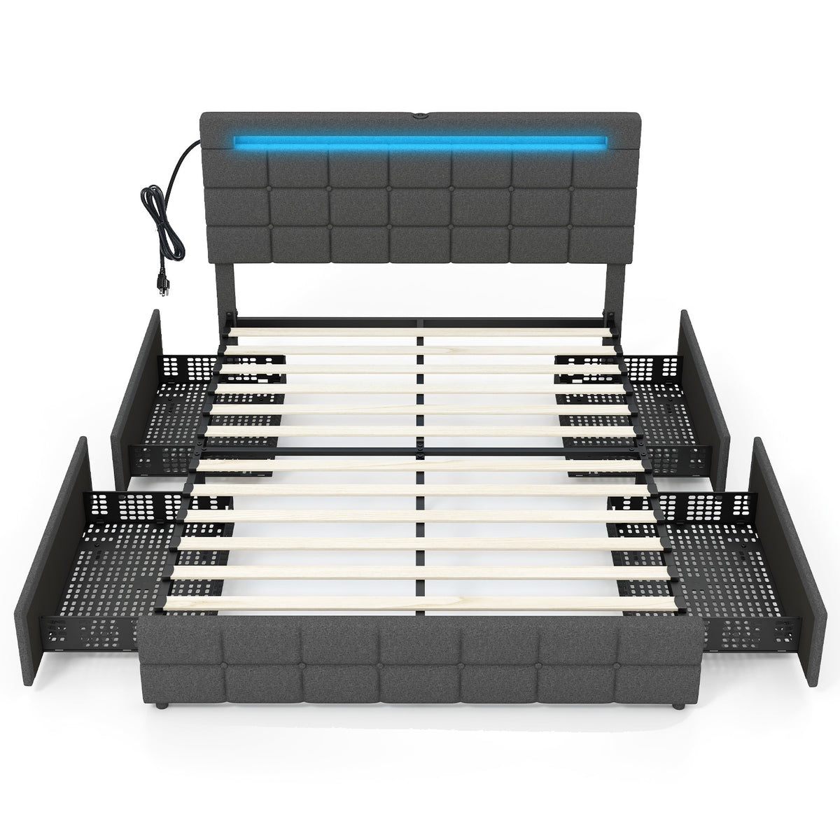 Upholstered LED Bed Frame with Headboard and 4 Drawers-Simple Bed Frame-DECOROLALA