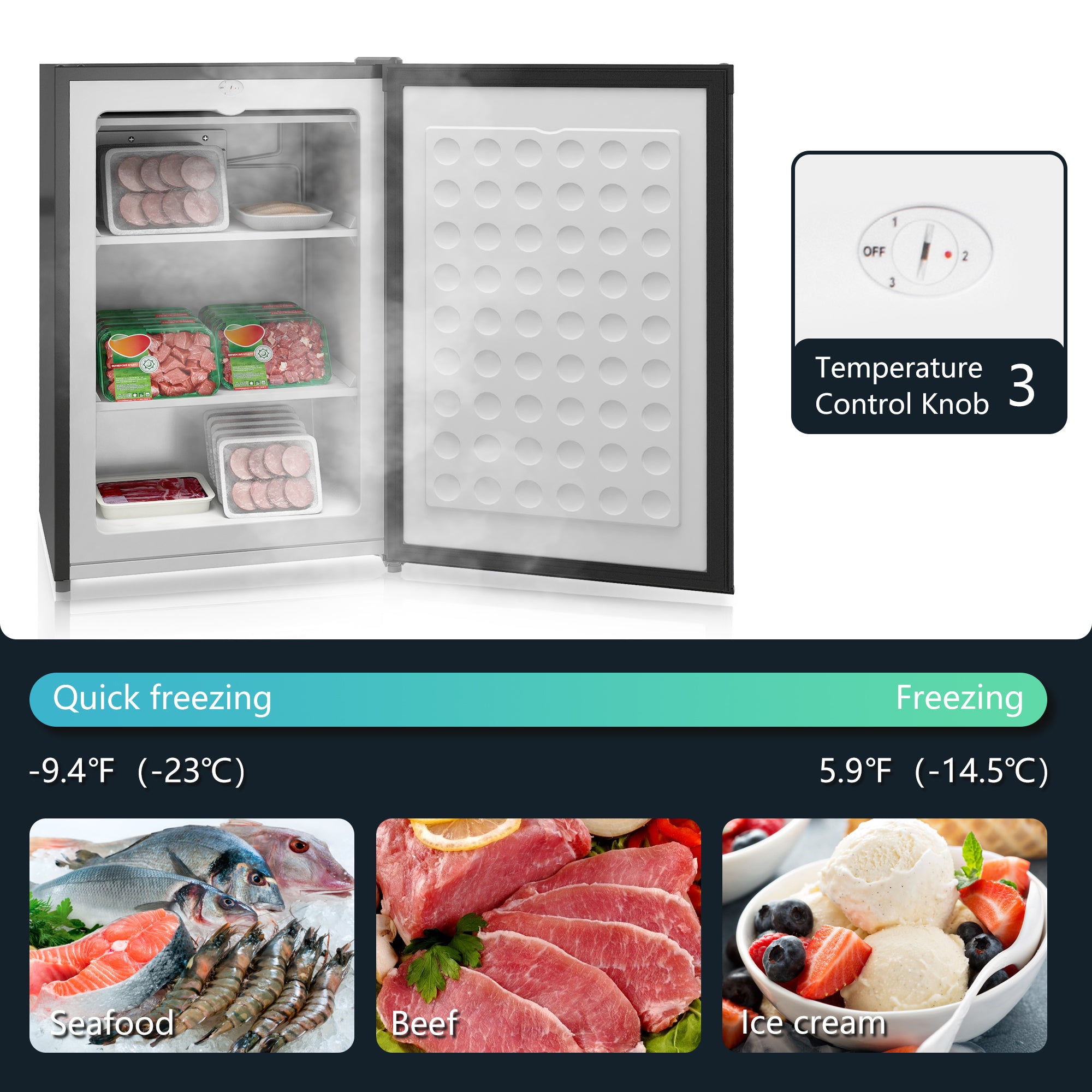 Upright Freezer, 3 Cu.Ft Mini Freezer with Reversible Single Door, Adjustable Thermostat for Home, Dorm, Black-Small Kitchen Appliances-DECOROLALA