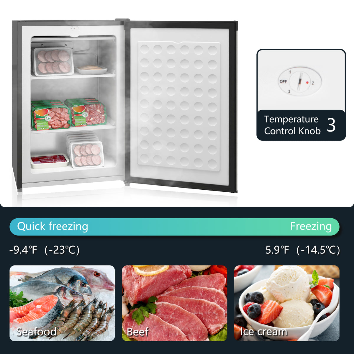 Upright Freezer, 3 Cu.Ft Mini Freezer with Reversible Single Door, Adjustable Thermostat for Home, Dorm, Silver-Small Kitchen Appliances-DECOROLALA
