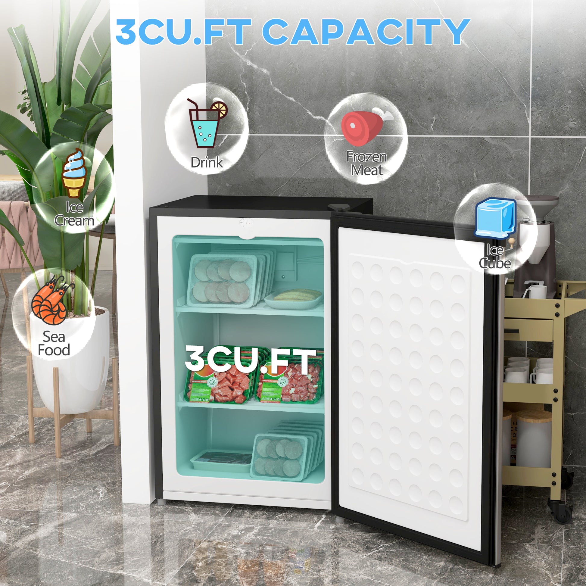 Upright Freezer, 3 Cu.Ft Mini Freezer with Reversible Single Door, Adjustable Thermostat for Home, Dorm, Silver-Small Kitchen Appliances-DECOROLALA