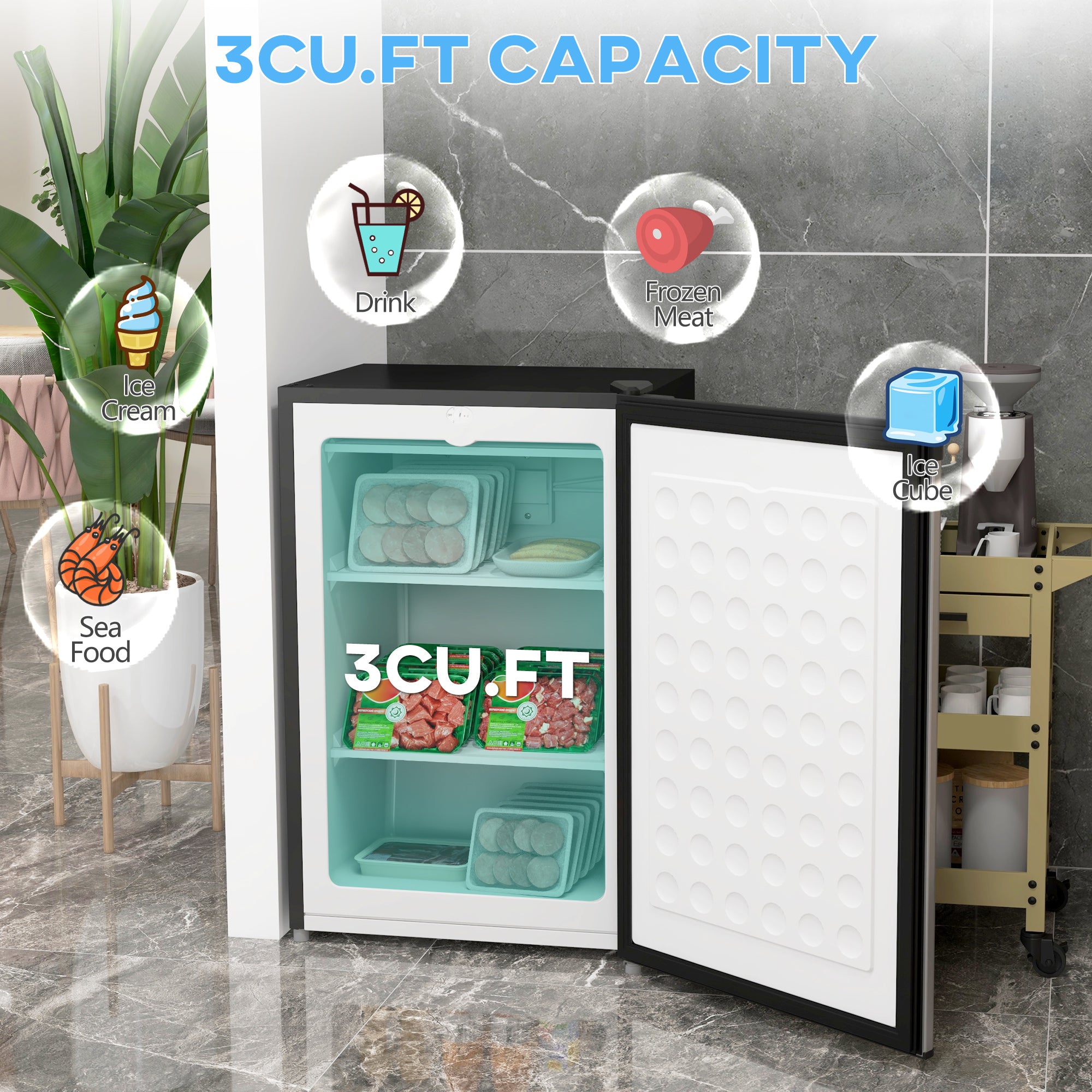 Upright Freezer, 3 Cu.Ft Mini Freezer with Reversible Single Door, Adjustable Thermostat for Home, Dorm, Silver-Small Kitchen Appliances-DECOROLALA