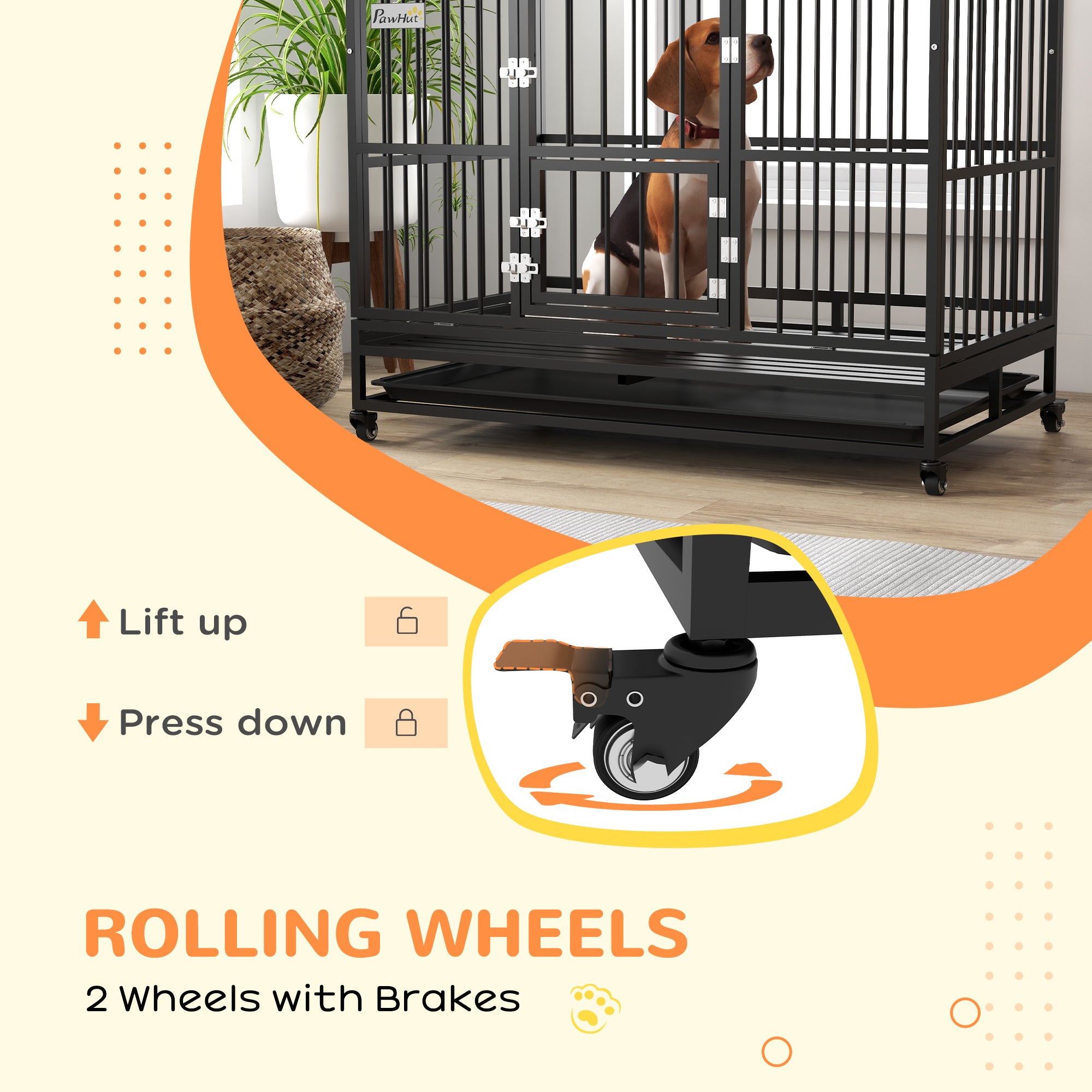 Cage pour chien robuste de 49" avec bac amovible, portes et toit ouvrable, pour chiens grands et très grands, noir